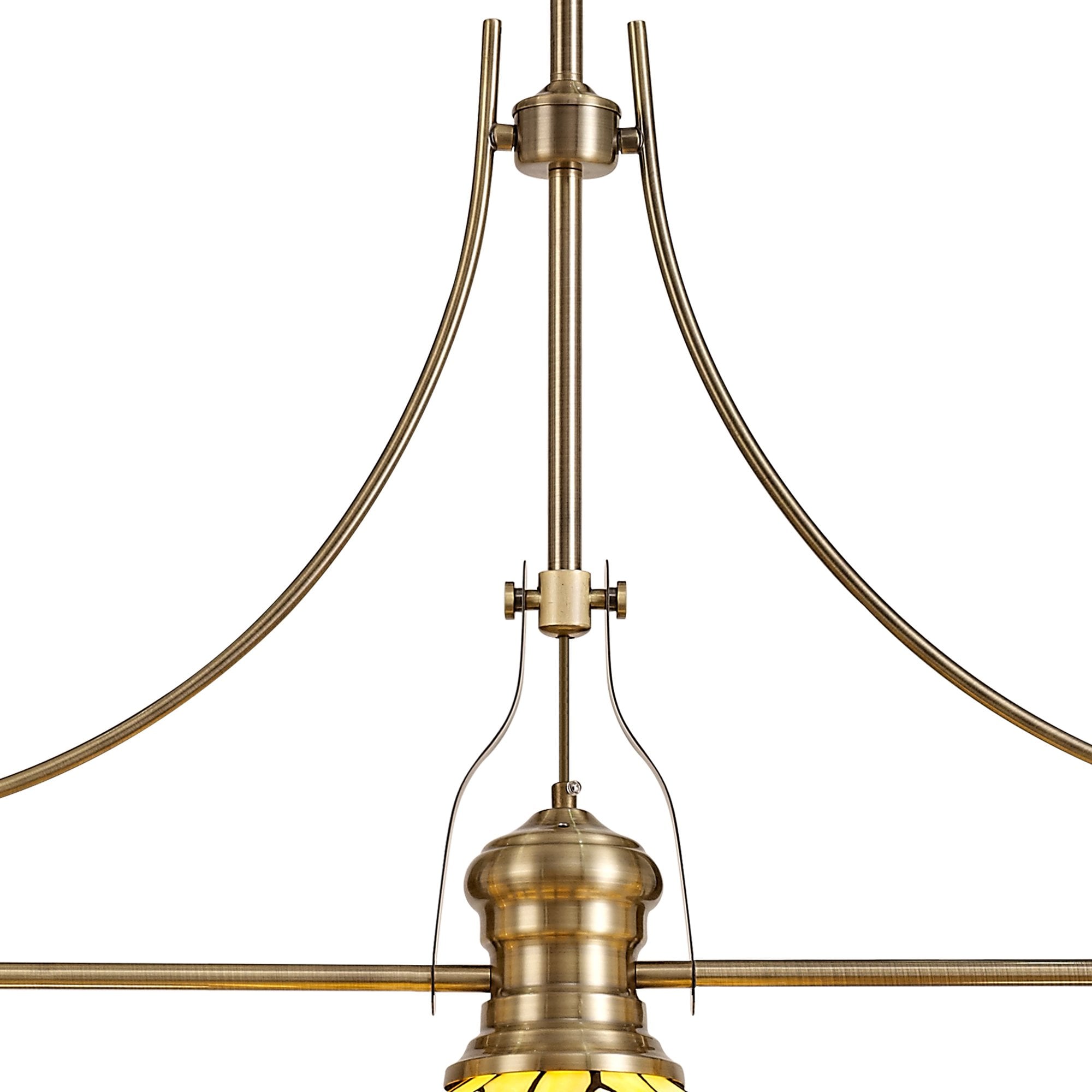 Fabula Crescent 3 Light Linear Pendant - 30cm Tiffany Shade - Antique Brass & Beige