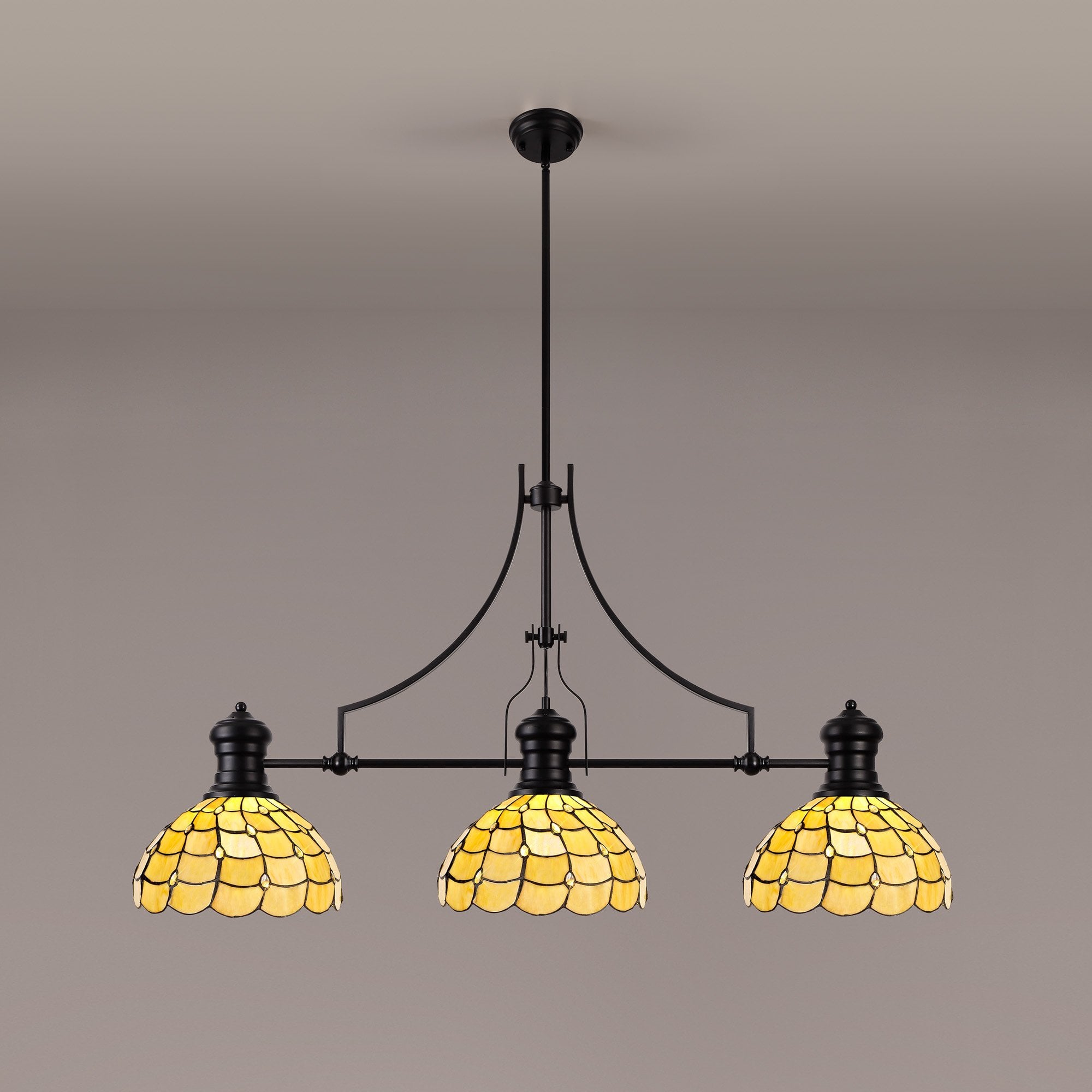 Fabula Crescent 3 Light Linear Pendant - 30cm Tiffany Shade - Matt Black & Beige