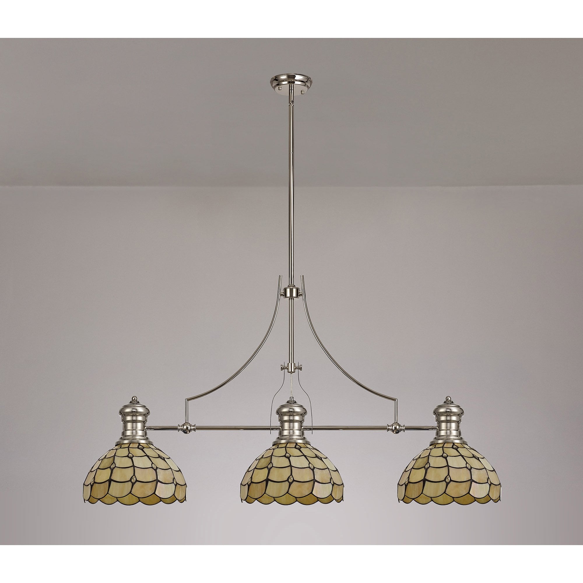 Fabula Crescent 3 Light Linear Pendant - 30cm Tiffany Shade - Polished Nickel & Beige