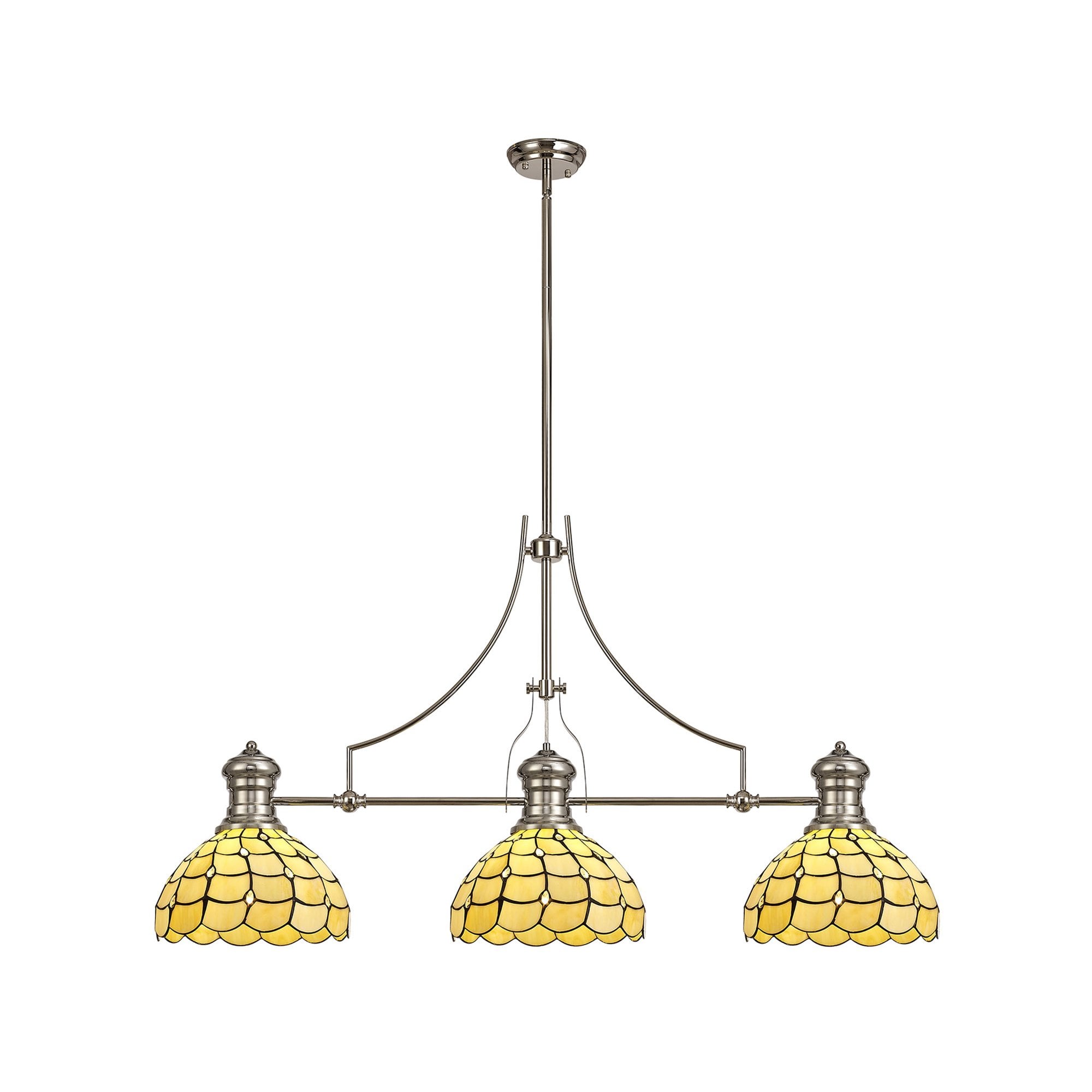 Fabula Crescent 3 Light Linear Pendant - 30cm Tiffany Shade - Polished Nickel & Beige