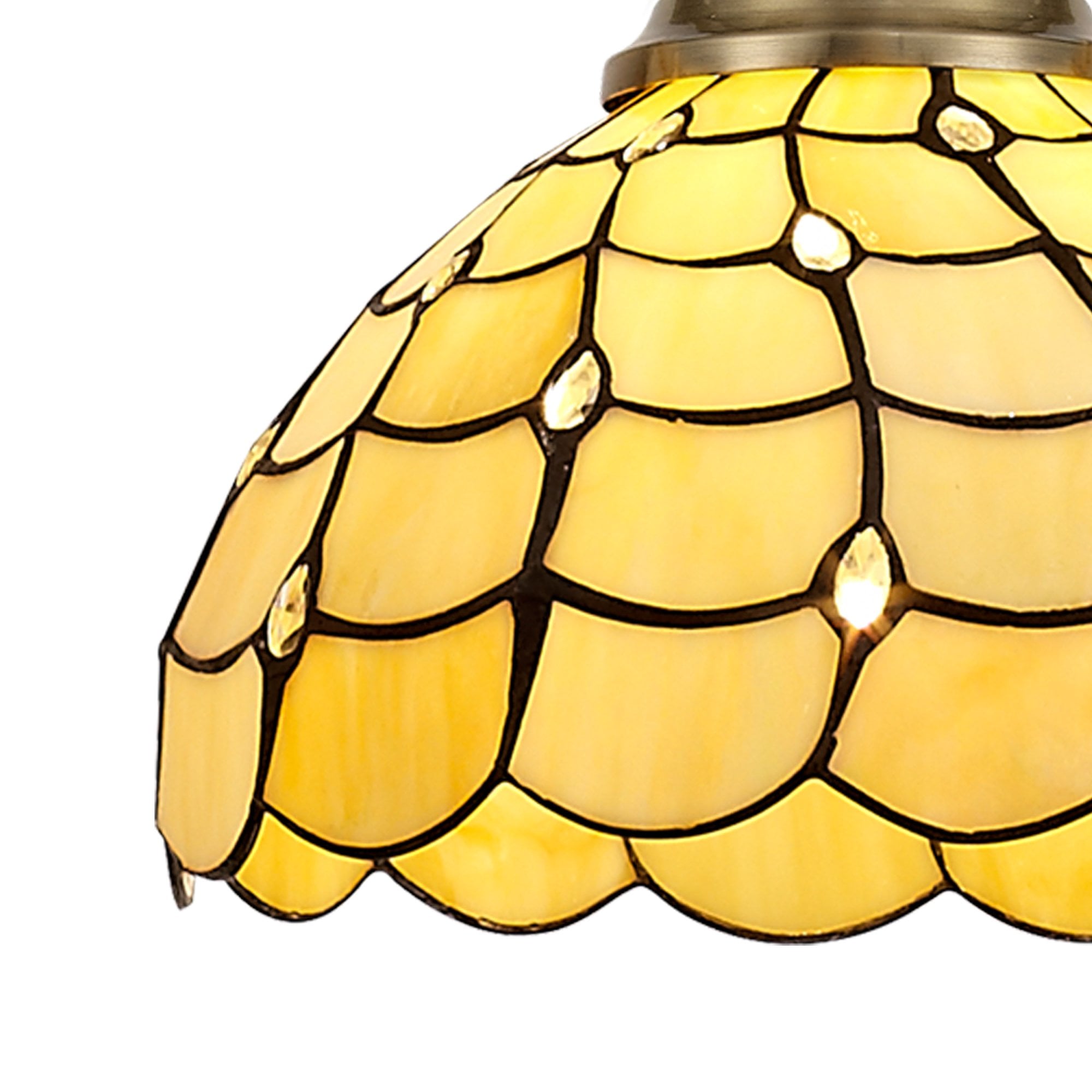 Fabula Crescent Single Pendant - 30cm Tiffany Shade - Antique Brass & Beige