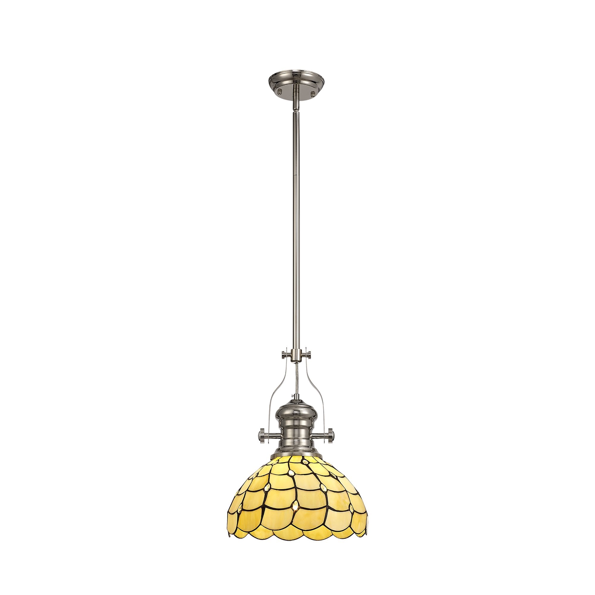 Fabula Crescent Single Pendant - 30cm Tiffany Shade - Polished Nickel & Beige