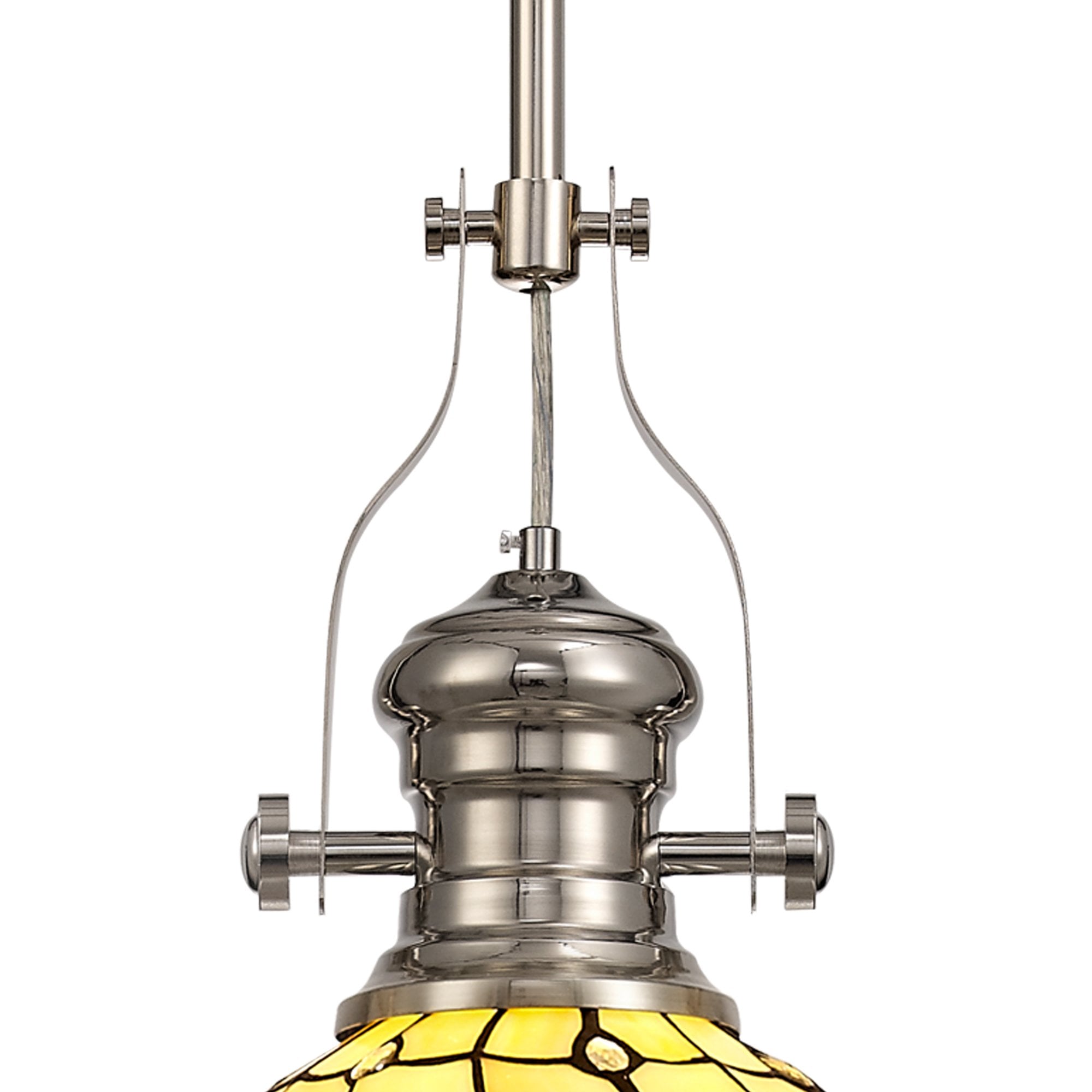 Fabula Crescent Single Pendant - 30cm Tiffany Shade - Polished Nickel & Beige