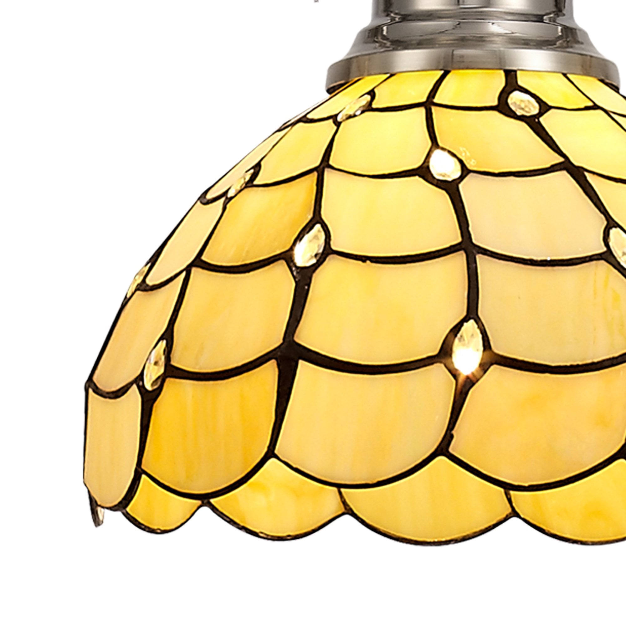 Fabula Crescent Single Pendant - 30cm Tiffany Shade - Polished Nickel & Beige