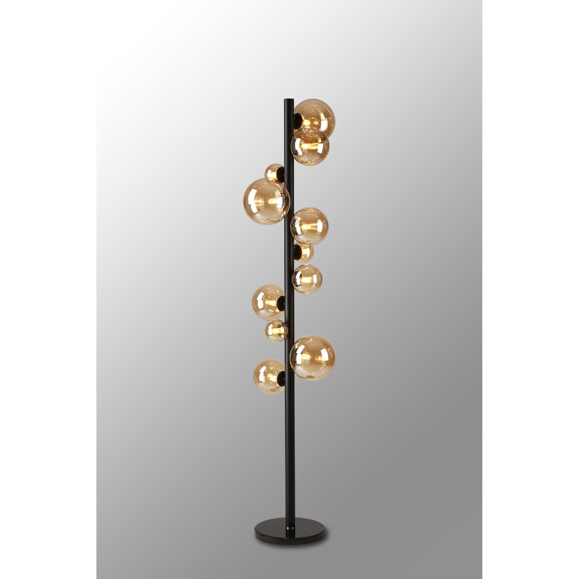 Fabula Deacon 11 Light Floor Lamp - Satin Black & Amber Plated Glass