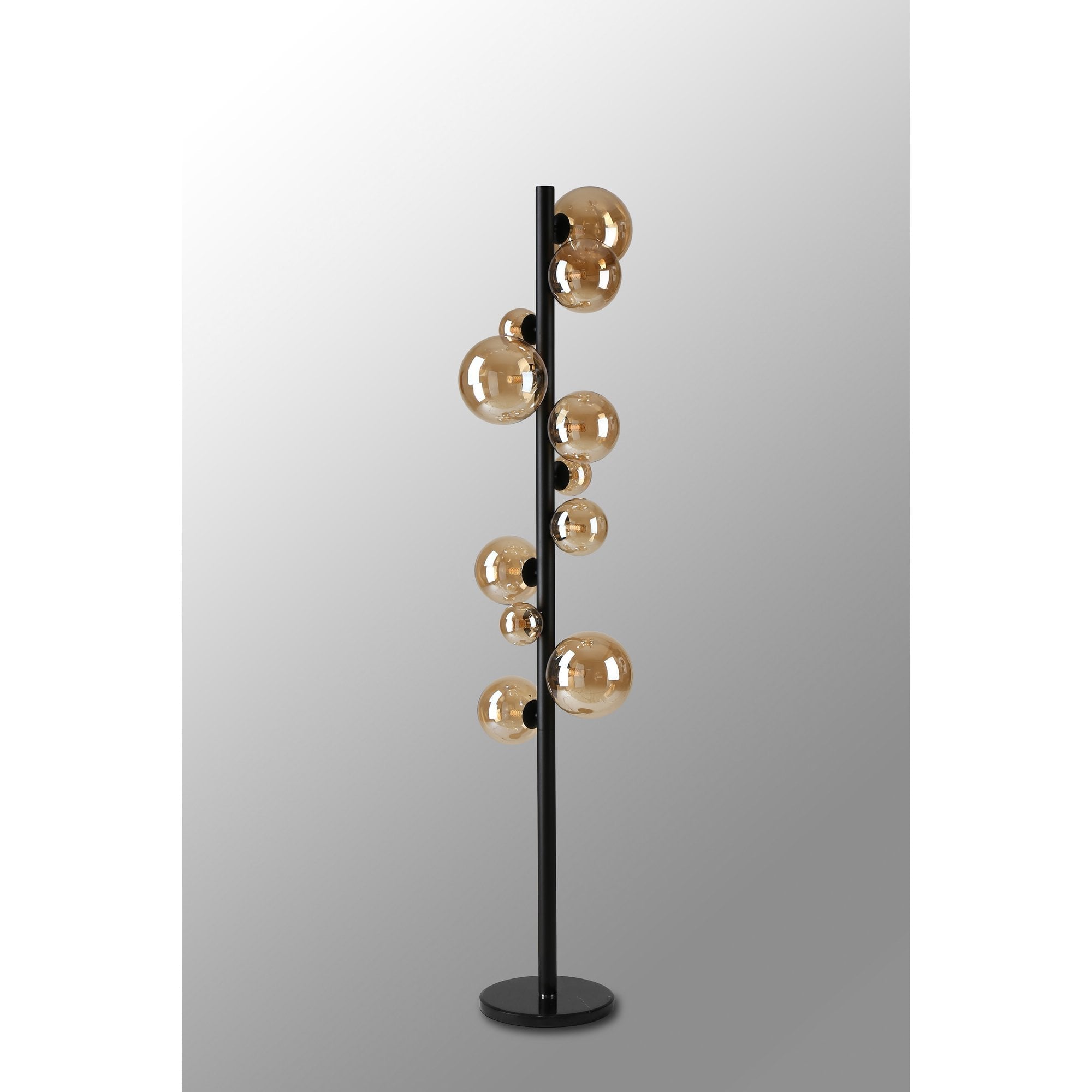 Fabula Deacon 11 Light Floor Lamp - Satin Black & Amber Plated Glass