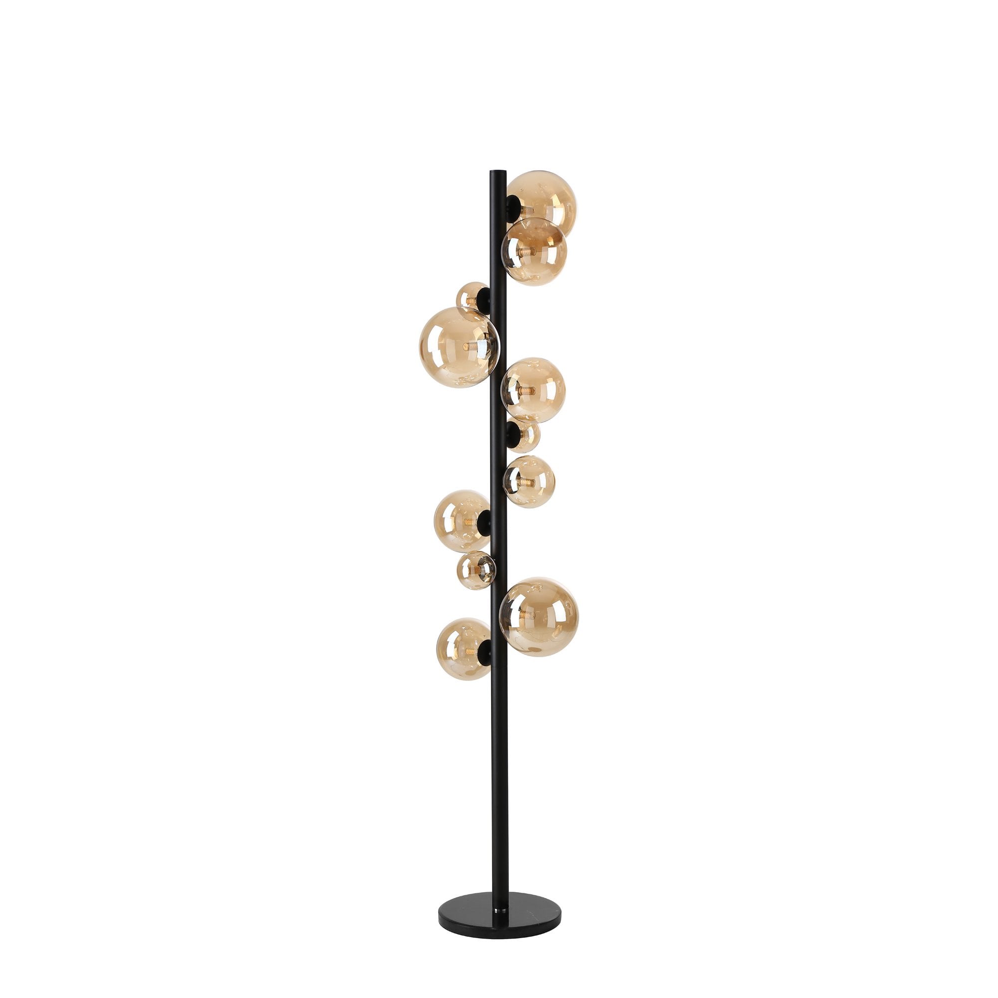 Fabula Deacon 11 Light Floor Lamp - Satin Black & Amber Plated Glass