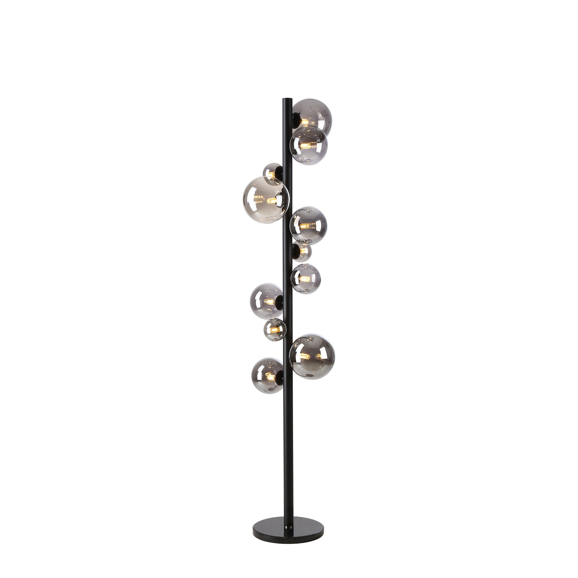 Fabula Deacon 11 Light Floor Lamp - Satin Black & Smoke Plated Glass