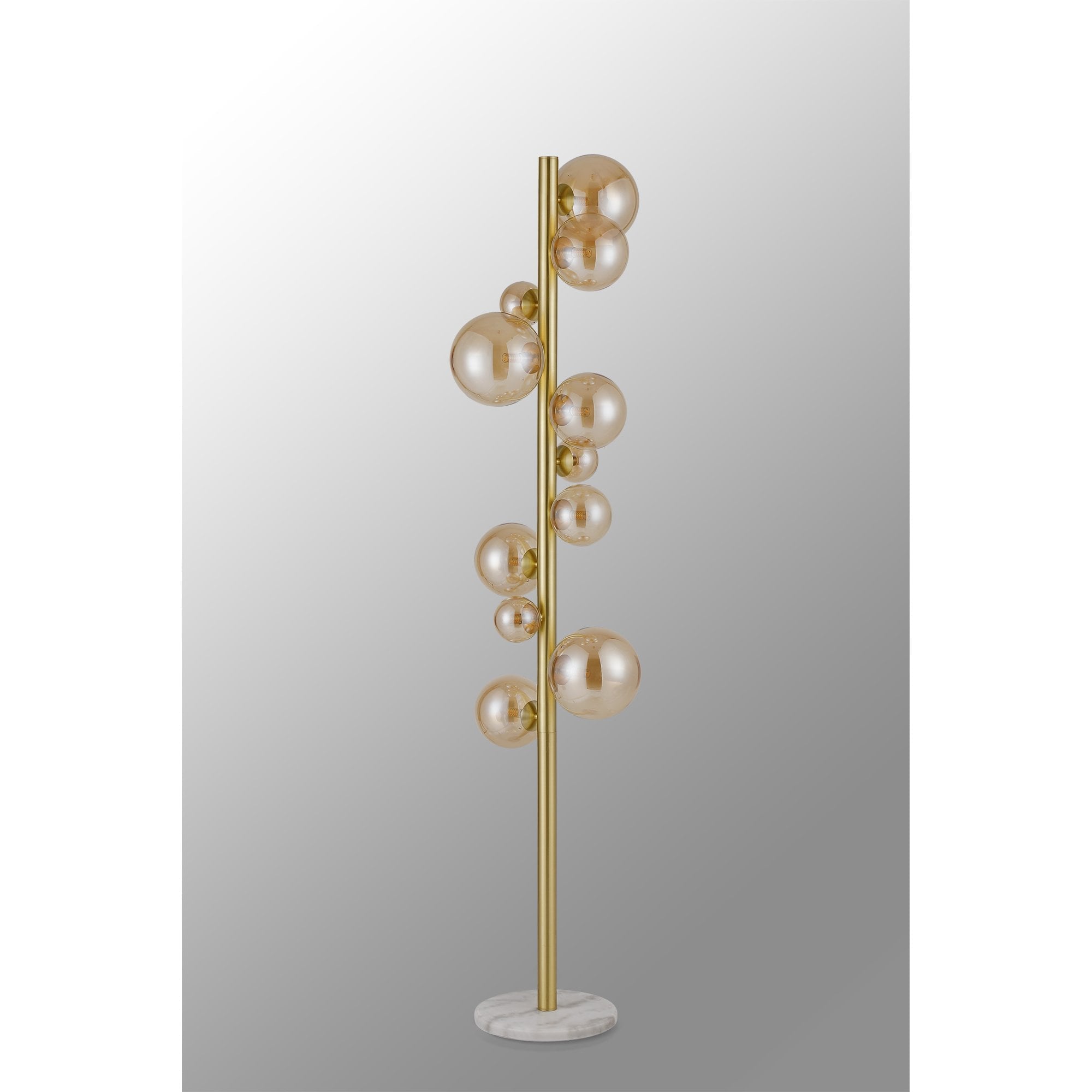 Fabula Deacon 11 Light Floor Lamp - Satin Gold & Amber Plated Glass