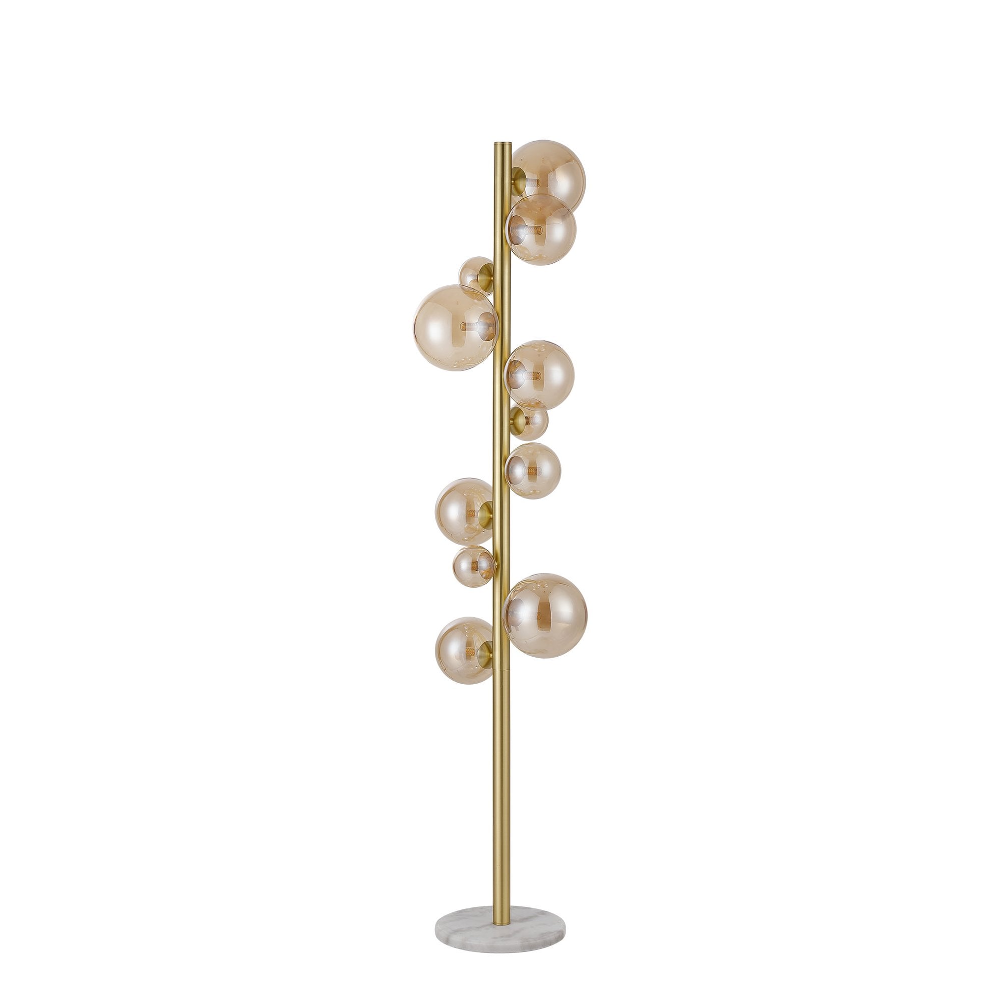 Fabula Deacon 11 Light Floor Lamp - Satin Gold & Amber Plated Glass