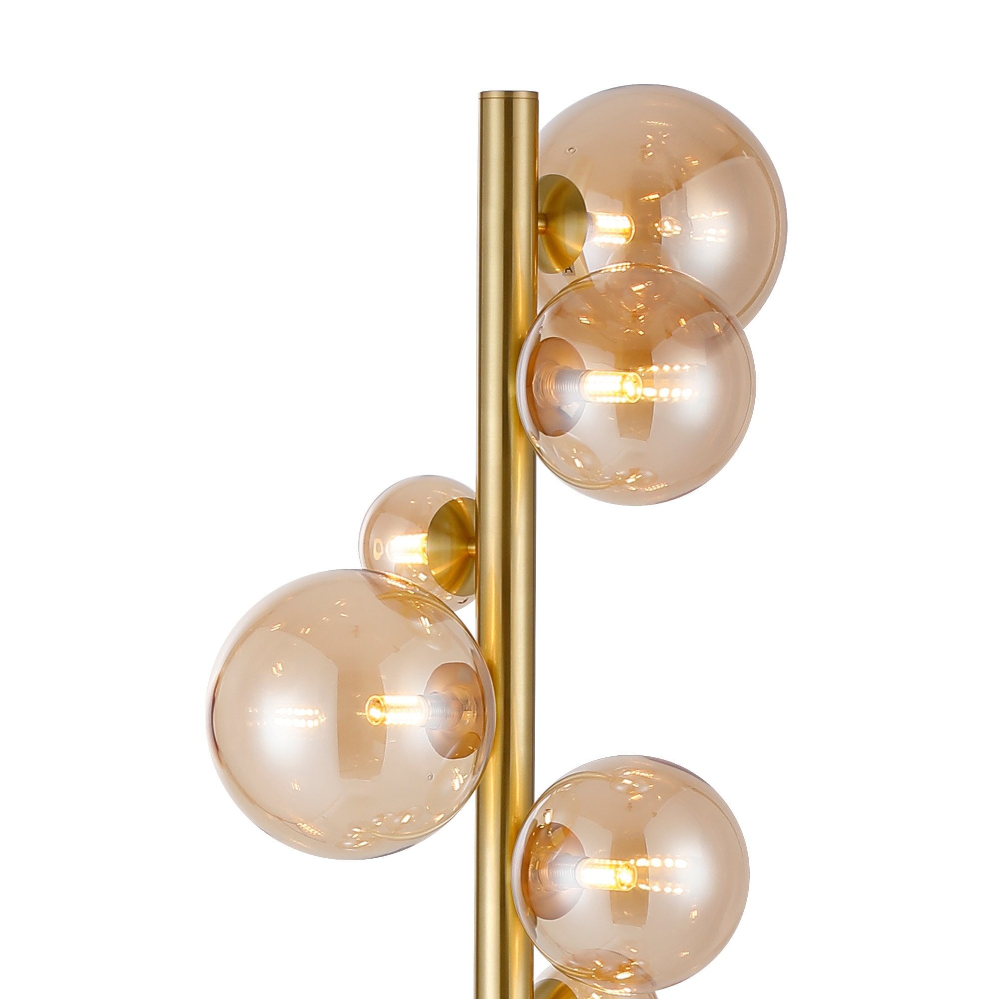 Fabula Deacon 11 Light Floor Lamp - Satin Gold & Amber Plated Glass