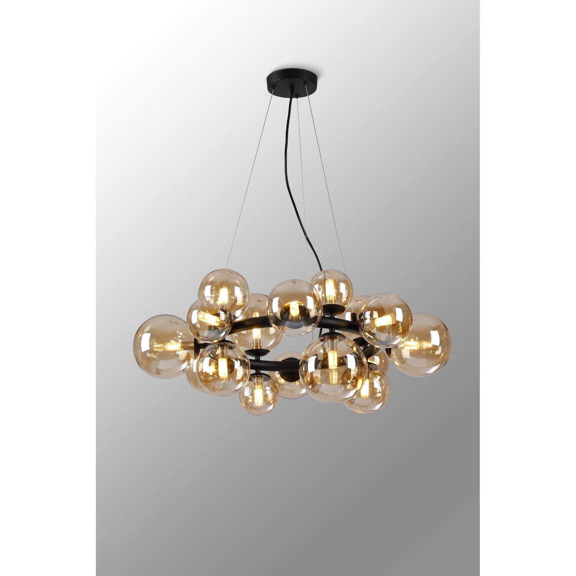Fabula Deacon 16 Light Circular Pendant - Satin Black & Amber Plated Glass