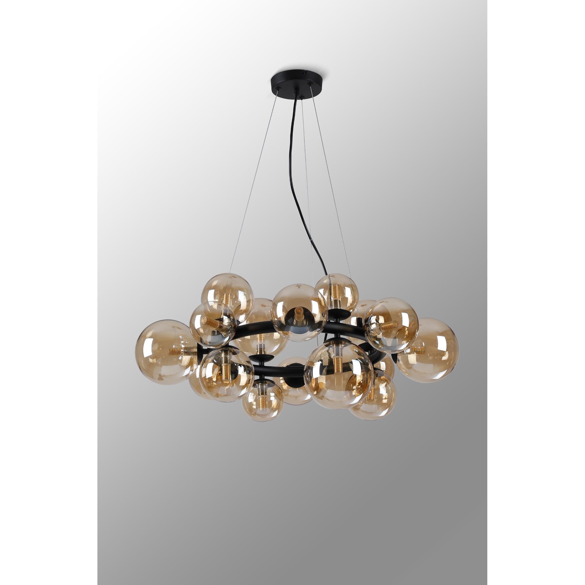 Fabula Deacon 16 Light Circular Pendant - Satin Black & Amber Plated Glass