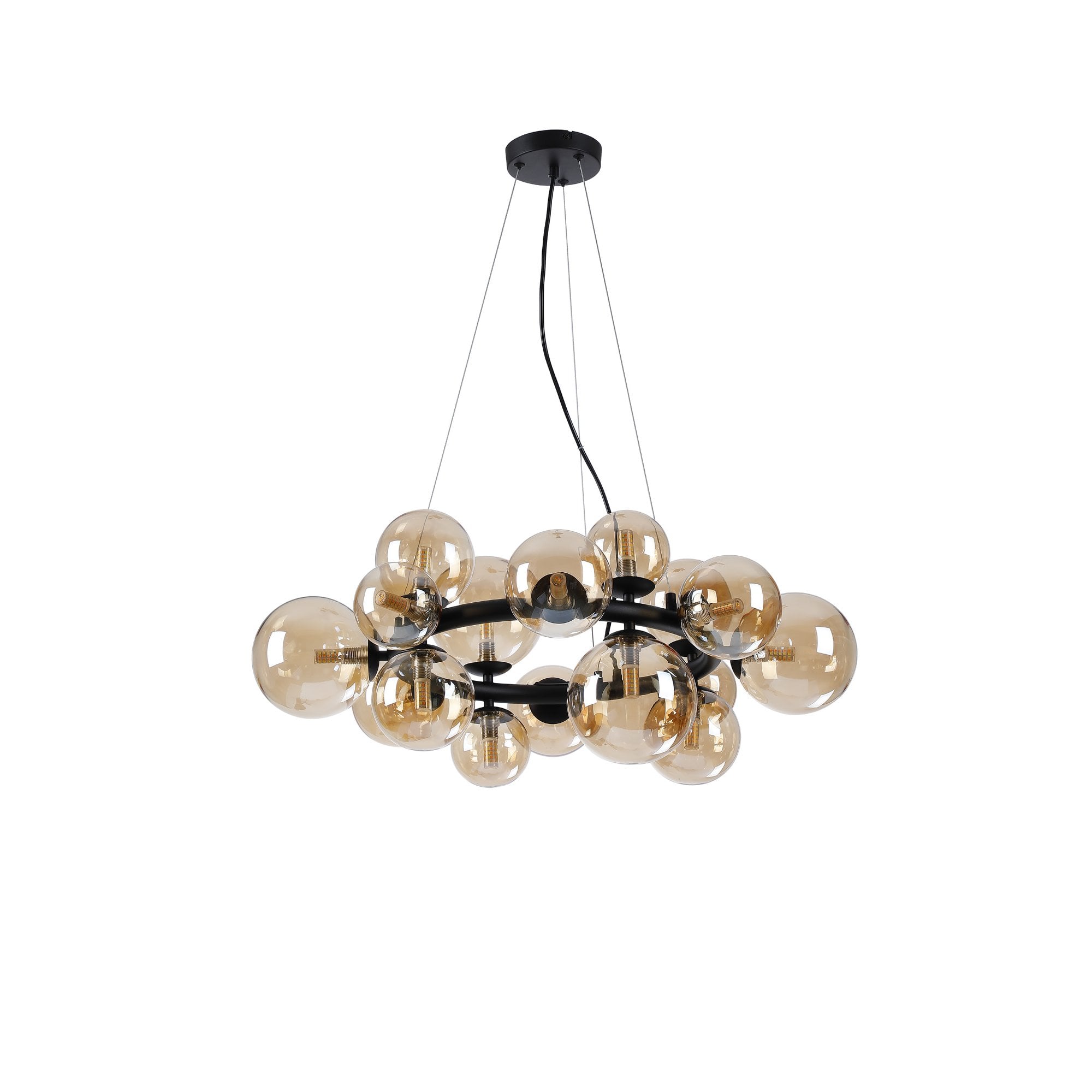 Fabula Deacon 16 Light Circular Pendant - Satin Black & Amber Plated Glass