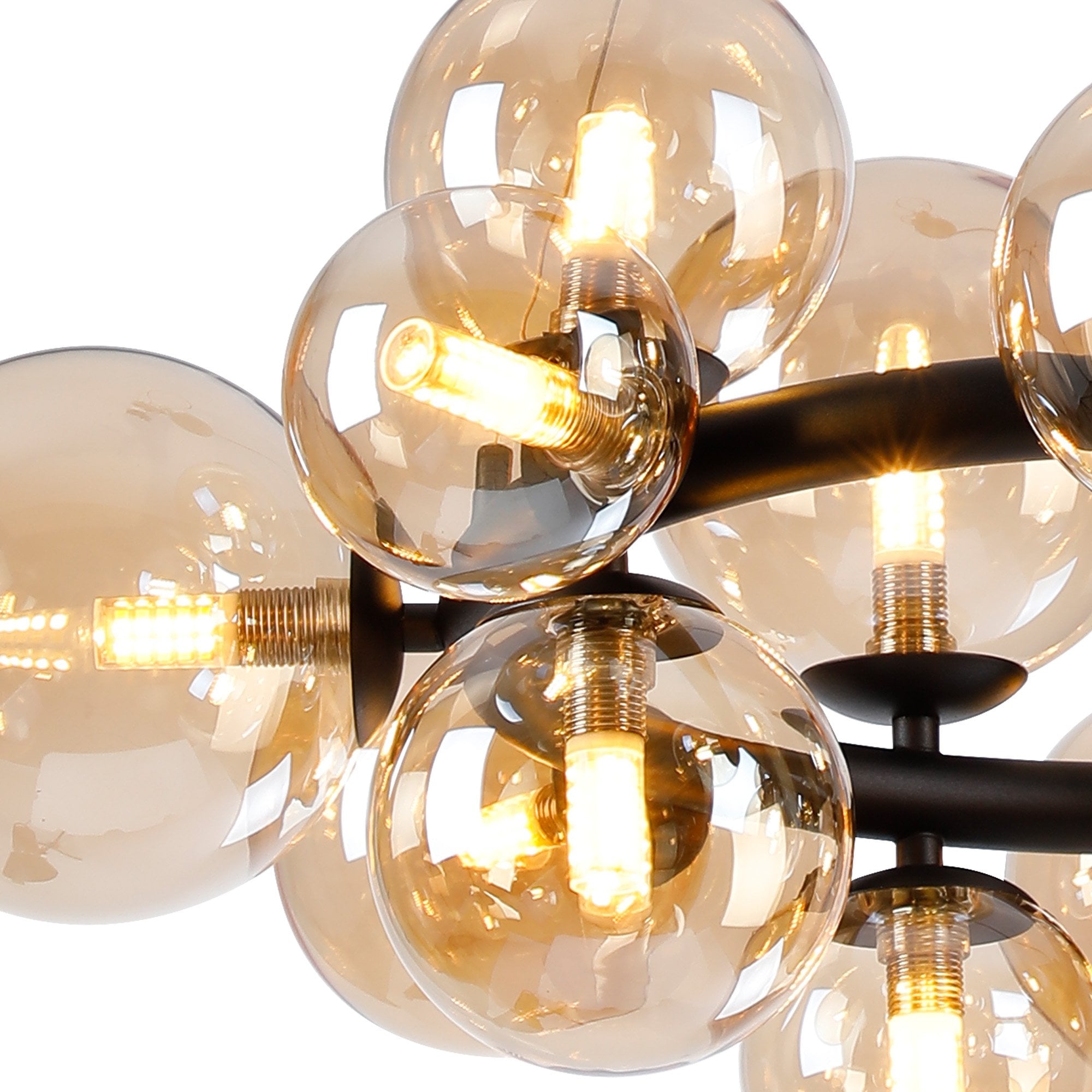 Fabula Deacon 16 Light Circular Pendant - Satin Black & Amber Plated Glass