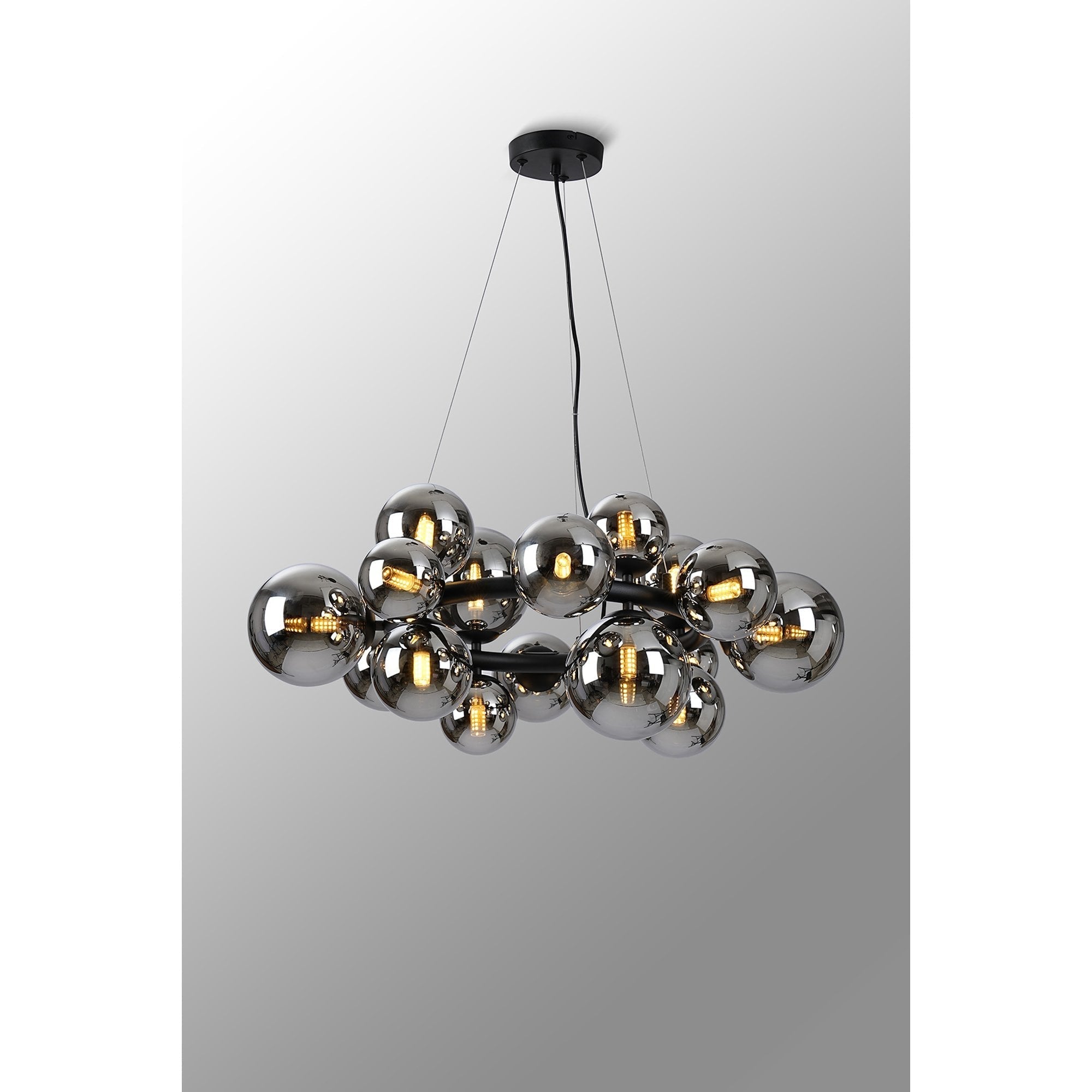 Fabula Deacon 16 Light Circular Pendant - Satin Black & Chrome Plated Glass