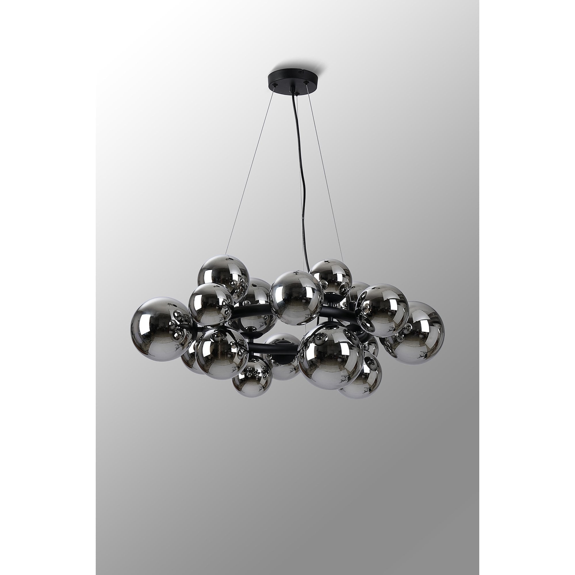 Fabula Deacon 16 Light Circular Pendant - Satin Black & Chrome Plated Glass