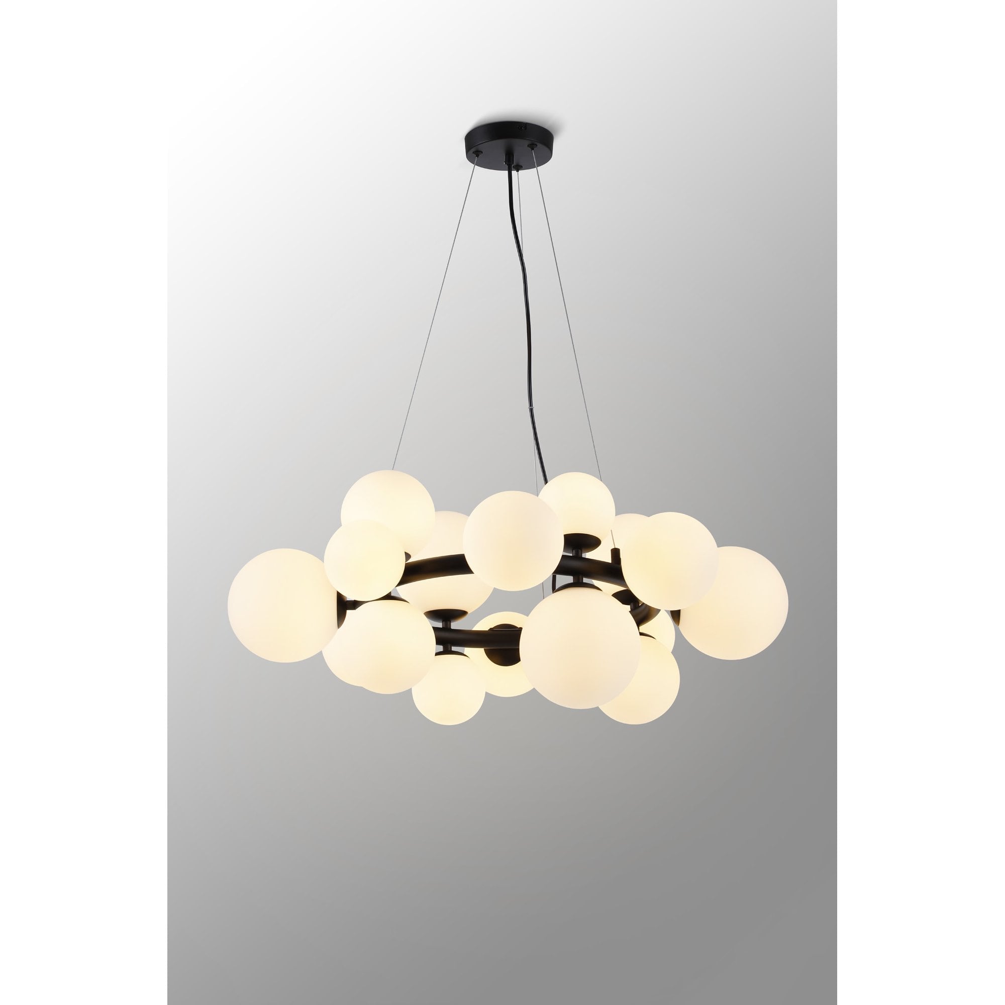 Fabula Deacon 16 Light Circular Pendant - Satin Black & Opal Glass