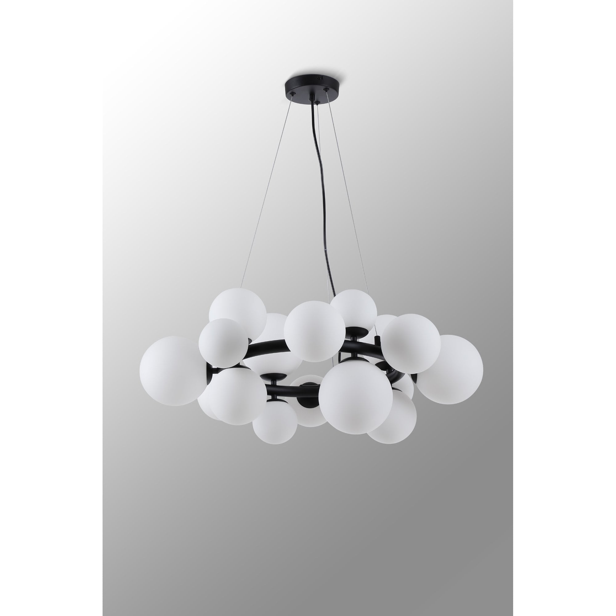 Fabula Deacon 16 Light Circular Pendant - Satin Black & Opal Glass