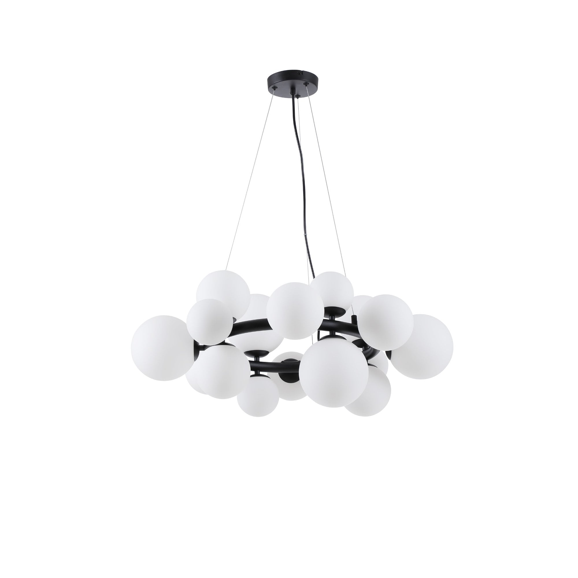 Fabula Deacon 16 Light Circular Pendant - Satin Black & Opal Glass
