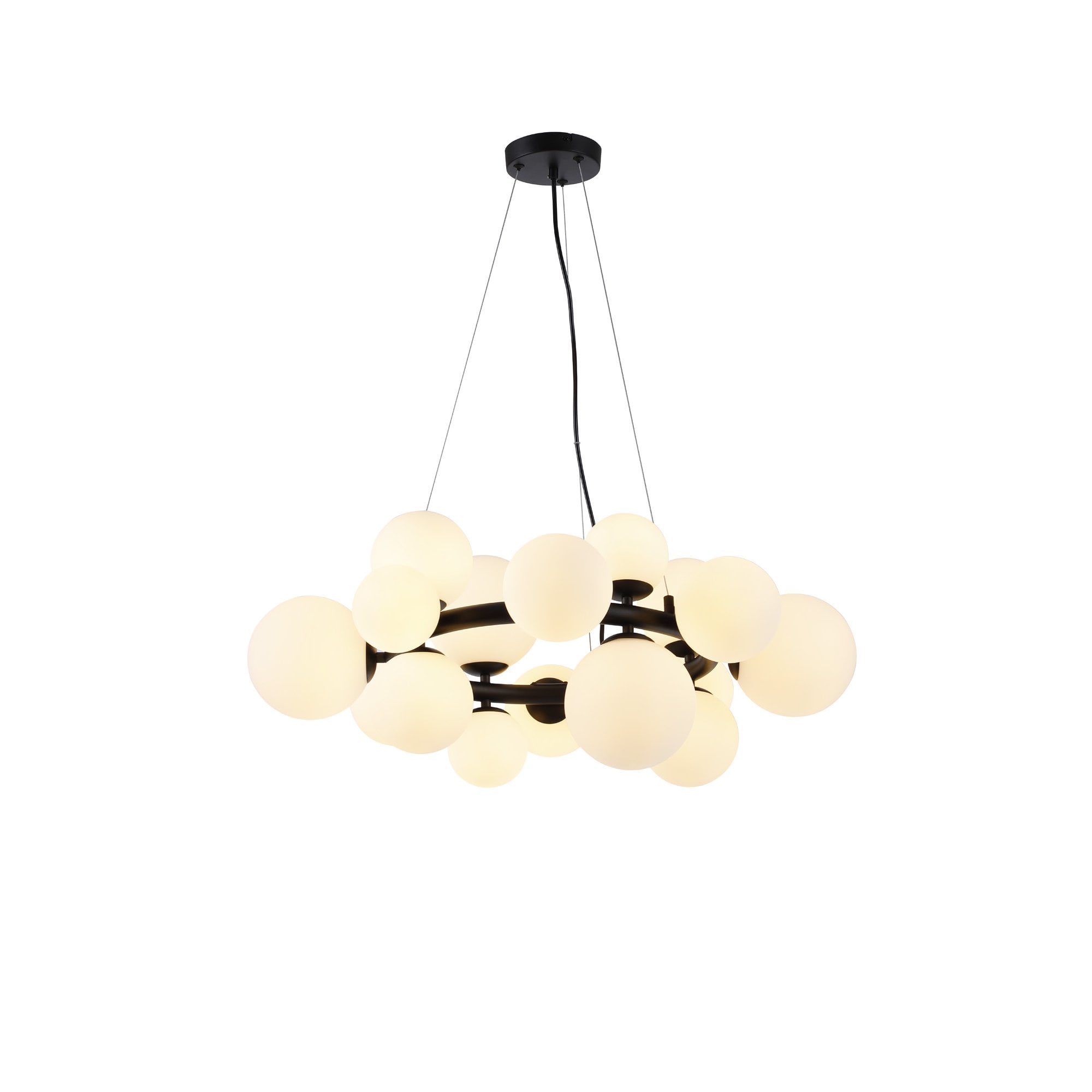 Fabula Deacon 16 Light Circular Pendant - Satin Black & Opal Glass