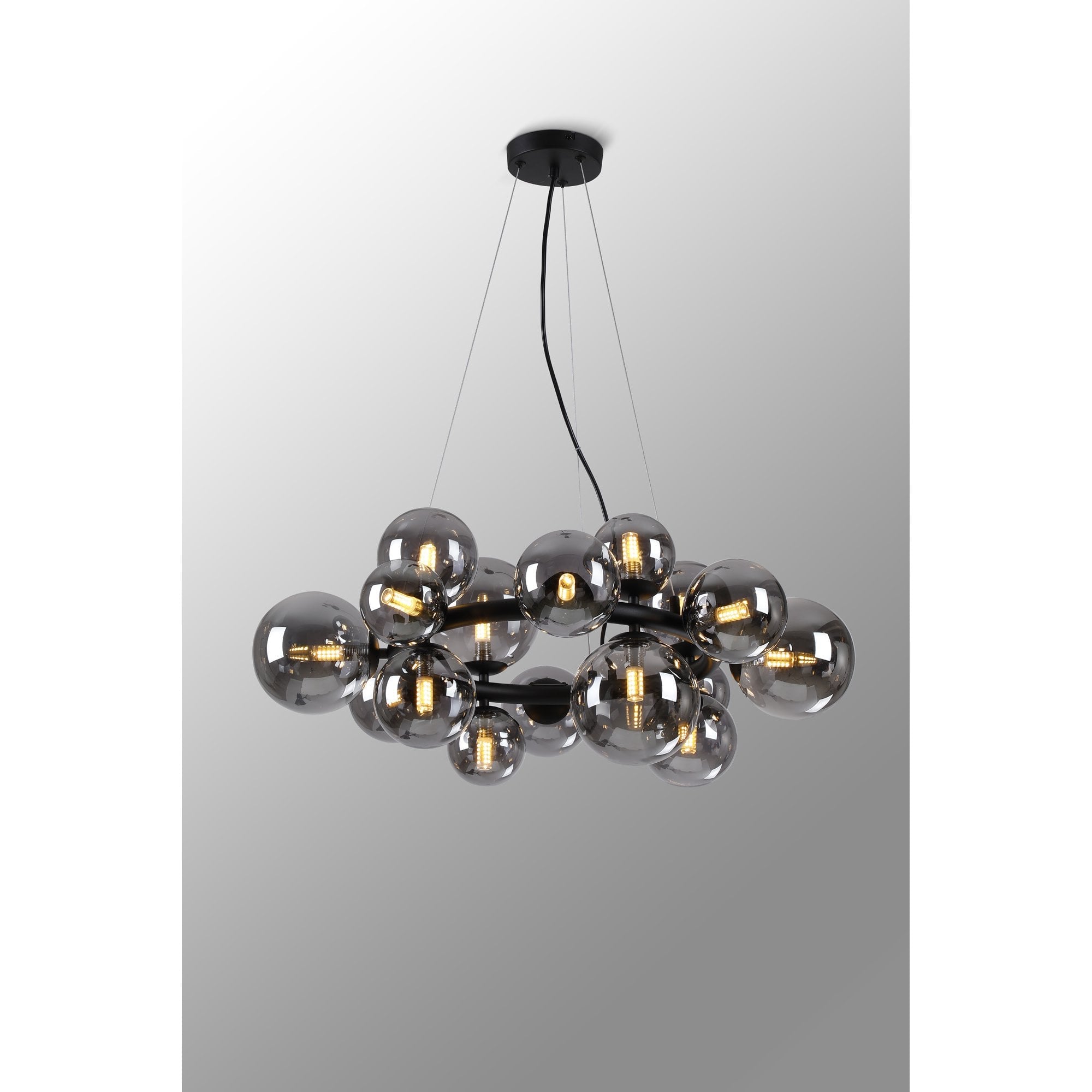 Fabula Deacon 16 Light Circular Pendant - Satin Black & Smoke Plated Glass