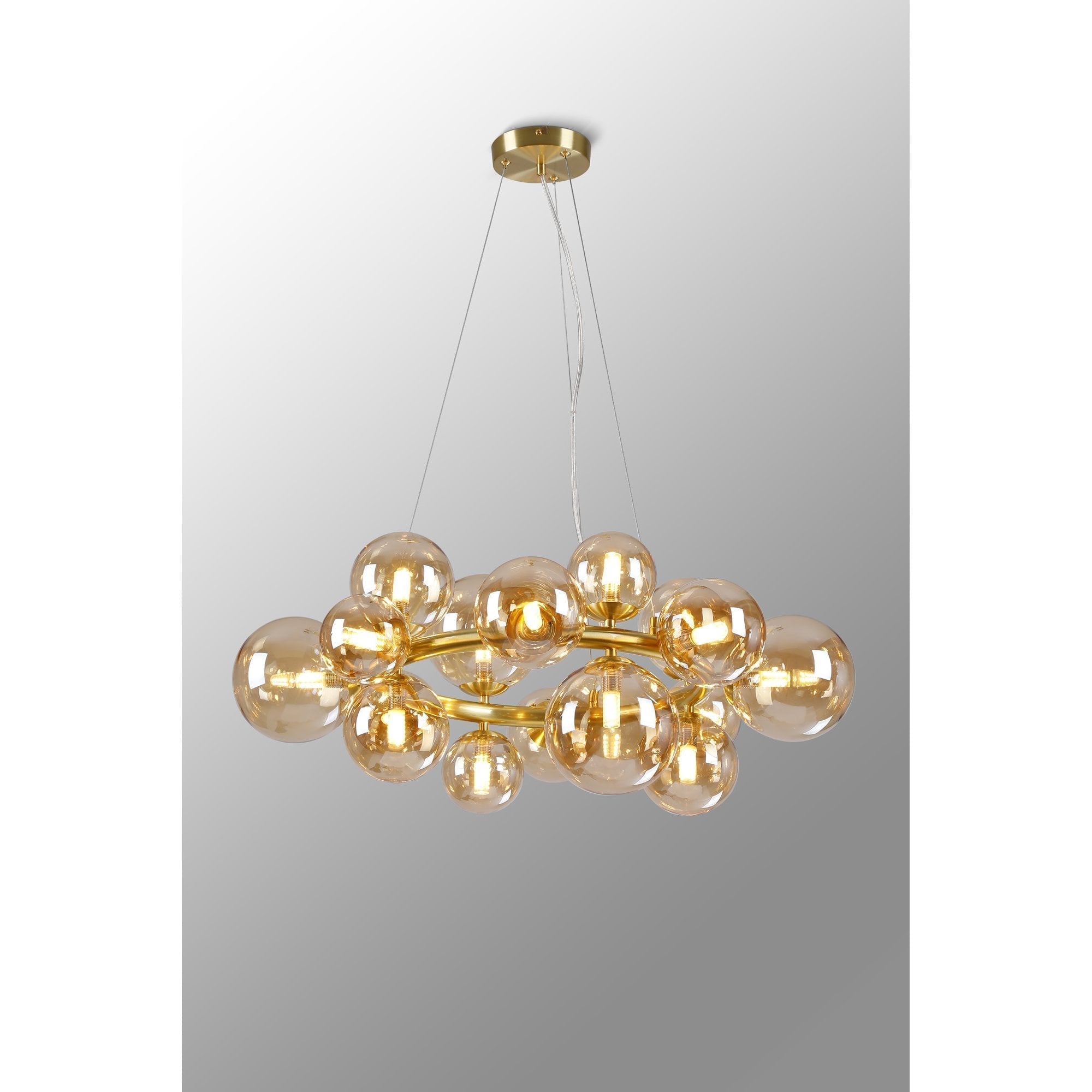 Fabula Deacon 16 Light Circular Pendant - Satin Gold & Amber Plated Glass