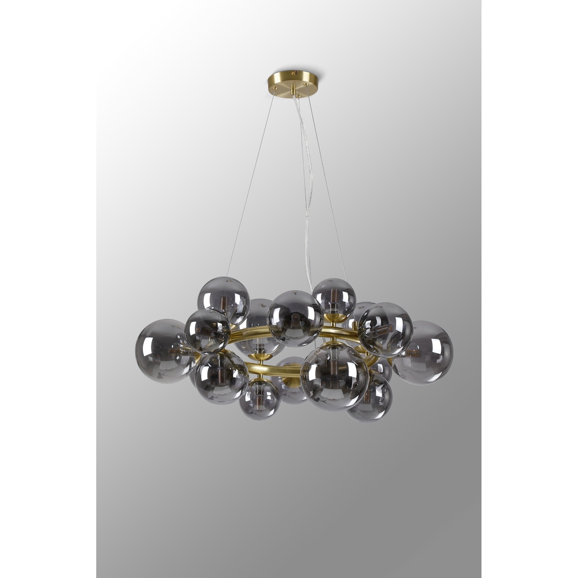 Fabula Deacon 16 Light Circular Pendant - Satin Gold & Smoke Plated Glass