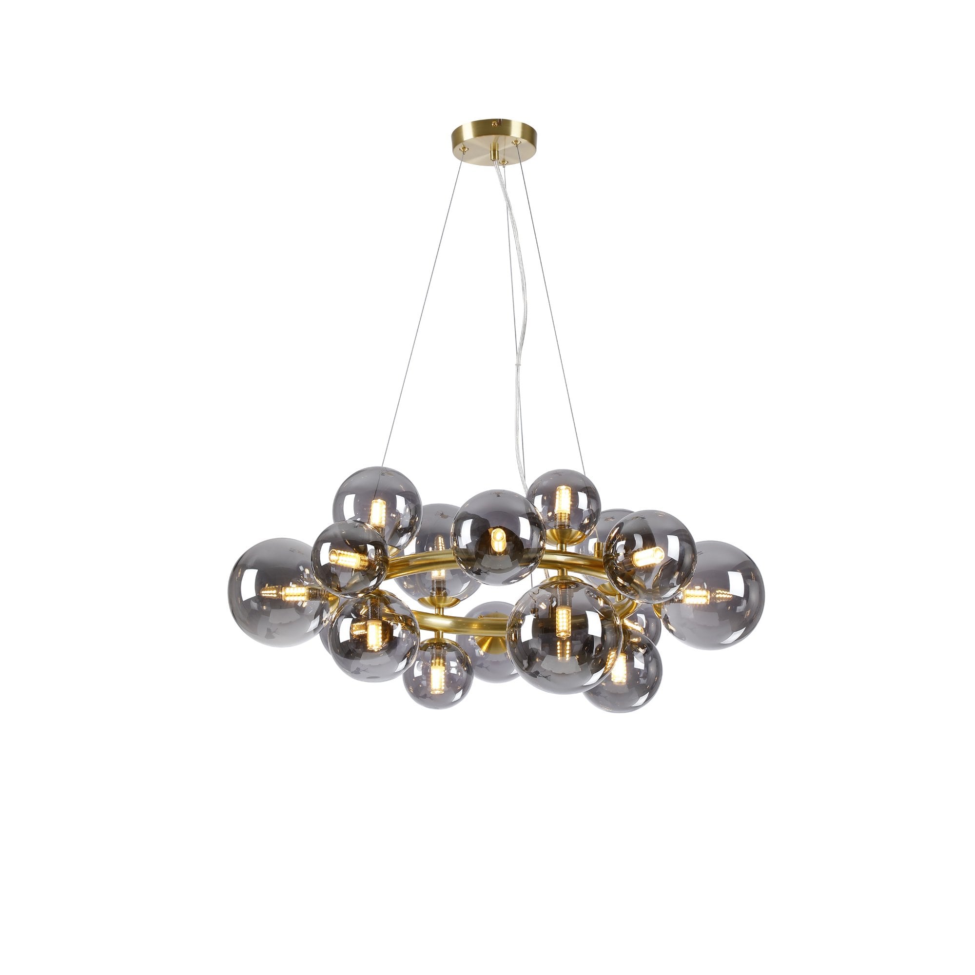 Fabula Deacon 16 Light Circular Pendant - Satin Gold & Smoke Plated Glass