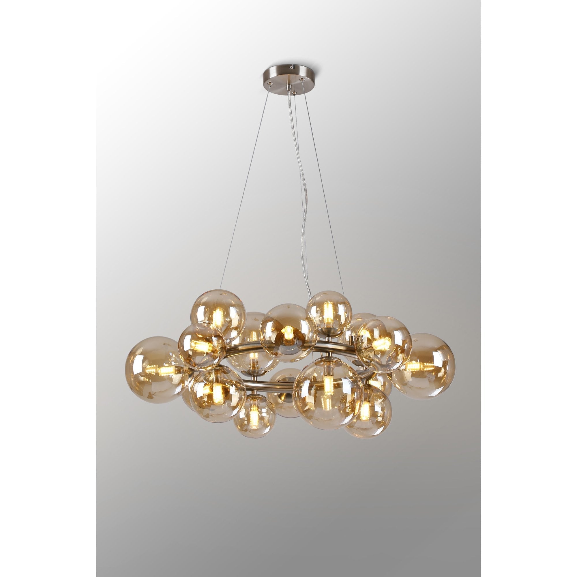Fabula Deacon 16 Light Circular Pendant - Satin Nickel & Amber Plated Glass