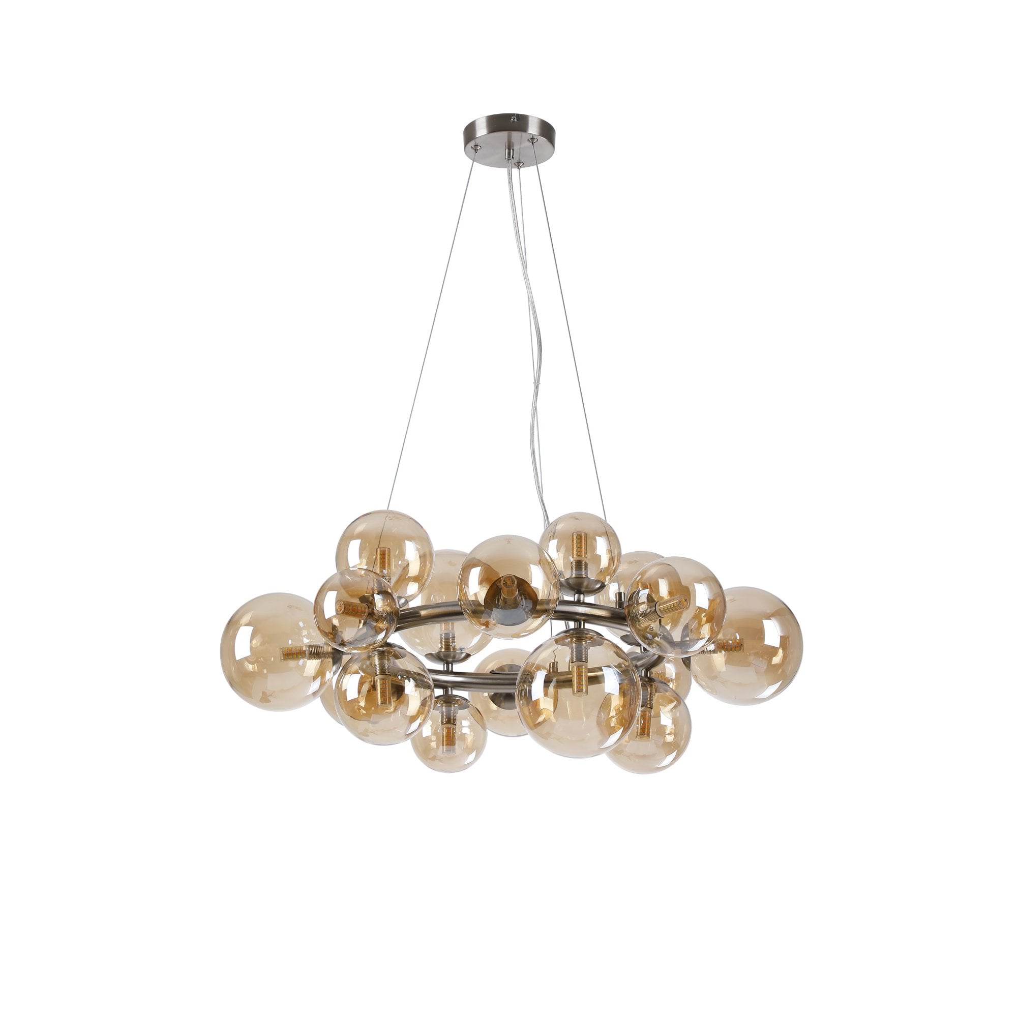 Fabula Deacon 16 Light Circular Pendant - Satin Nickel & Amber Plated Glass