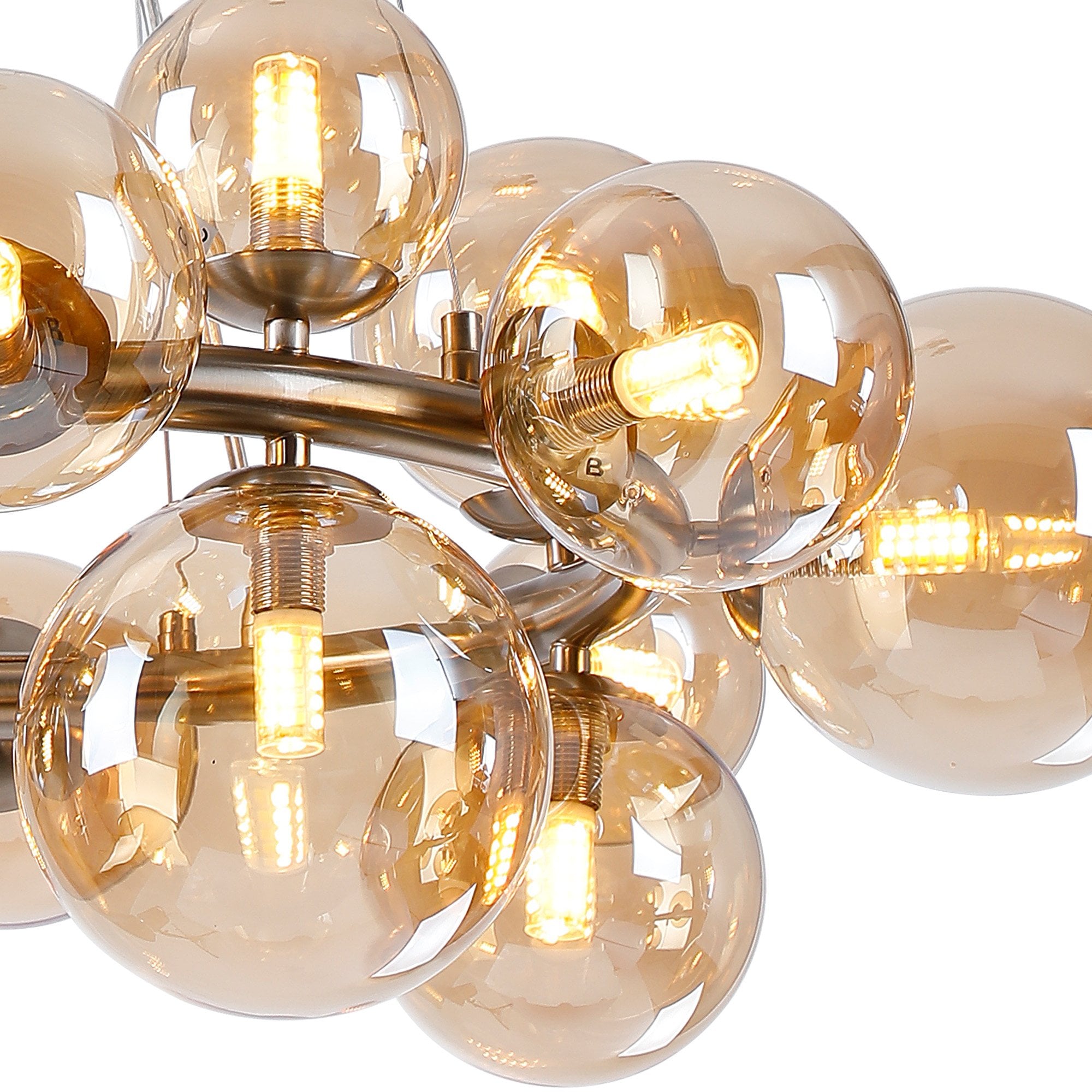 Fabula Deacon 16 Light Circular Pendant - Satin Nickel & Amber Plated Glass