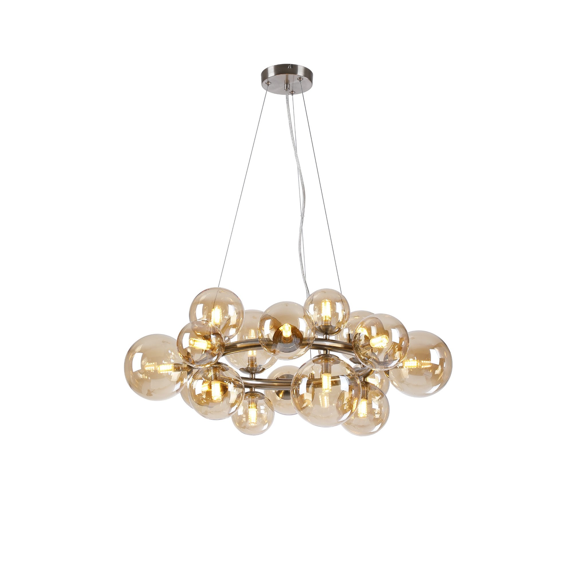 Fabula Deacon 16 Light Circular Pendant - Satin Nickel & Amber Plated Glass