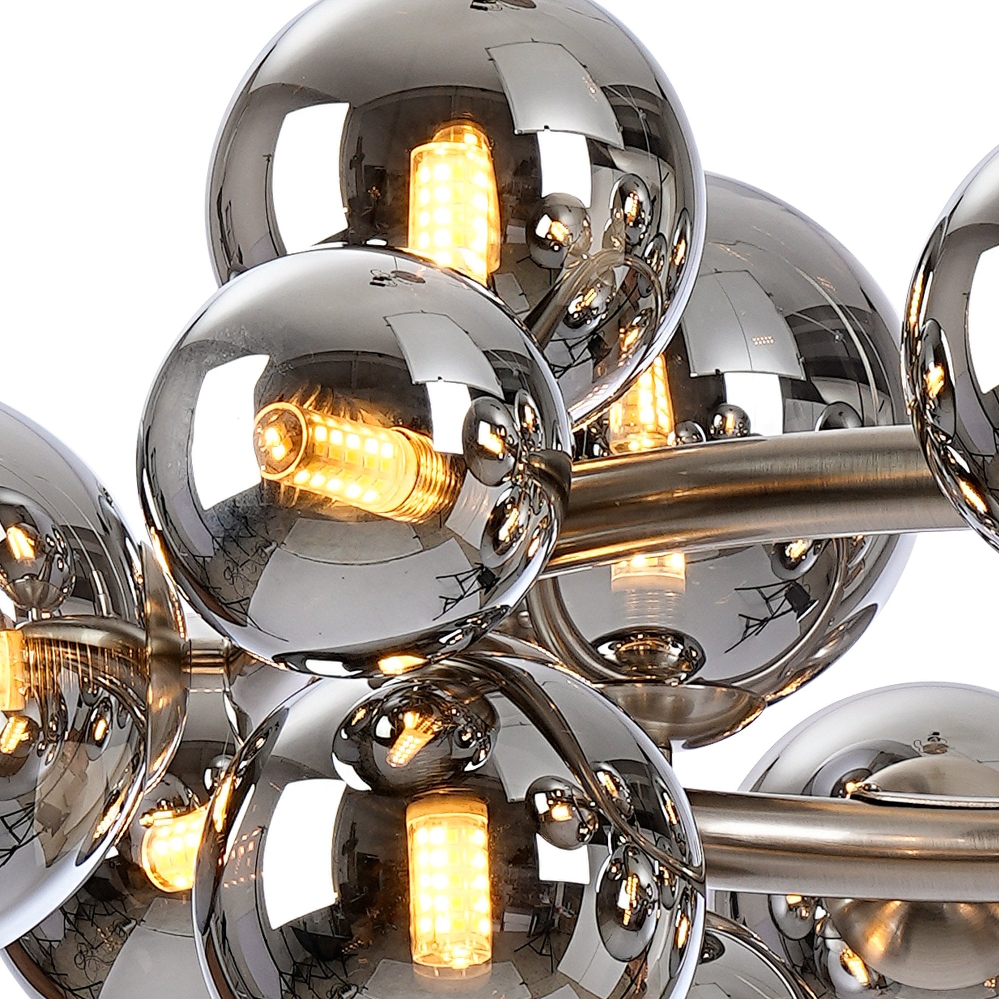 Fabula Deacon 16 Light Circular Pendant - Satin Nickel & Chrome Plated Glass