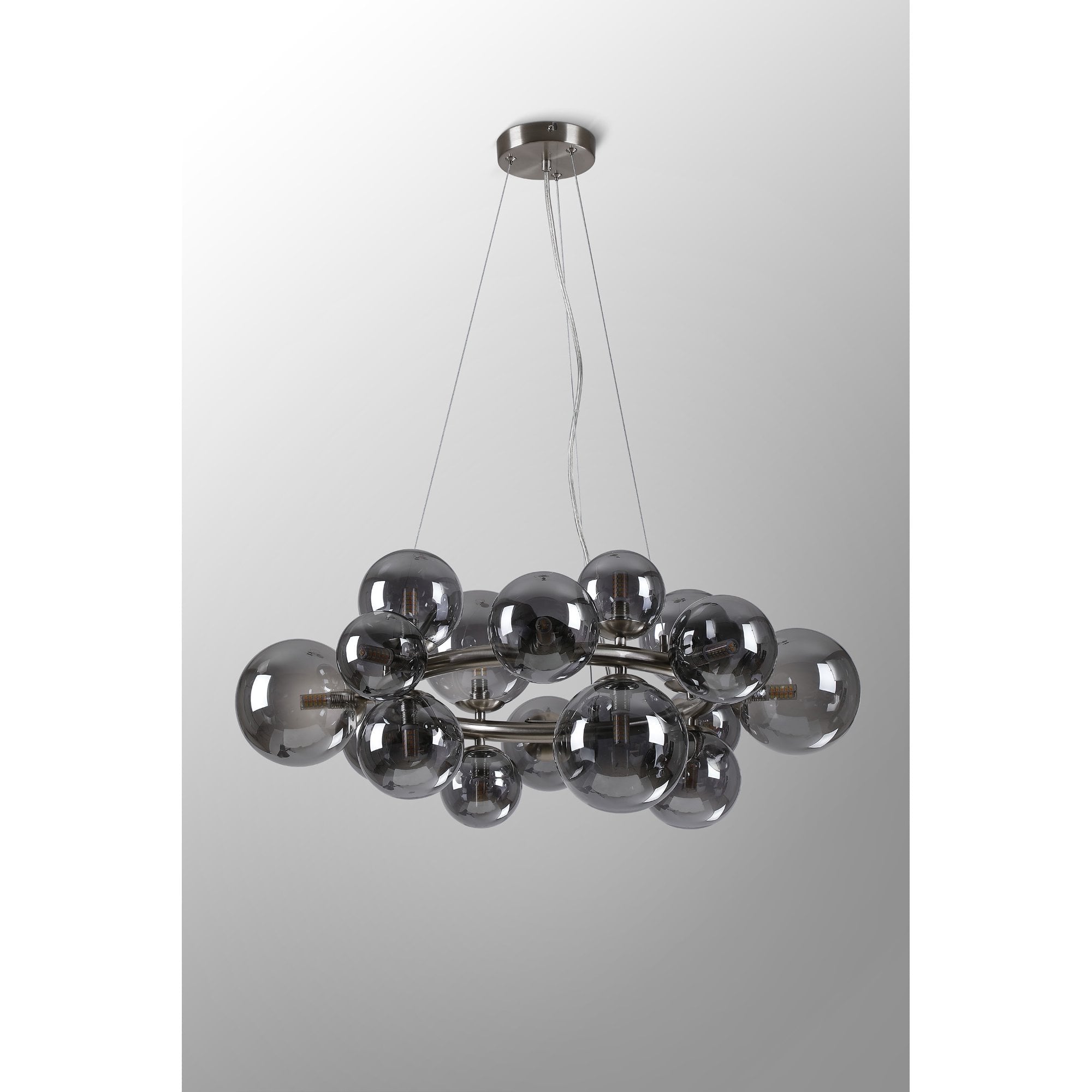Fabula Deacon 16 Light Circular Pendant - Satin Nickel & Smoke Plated Glass