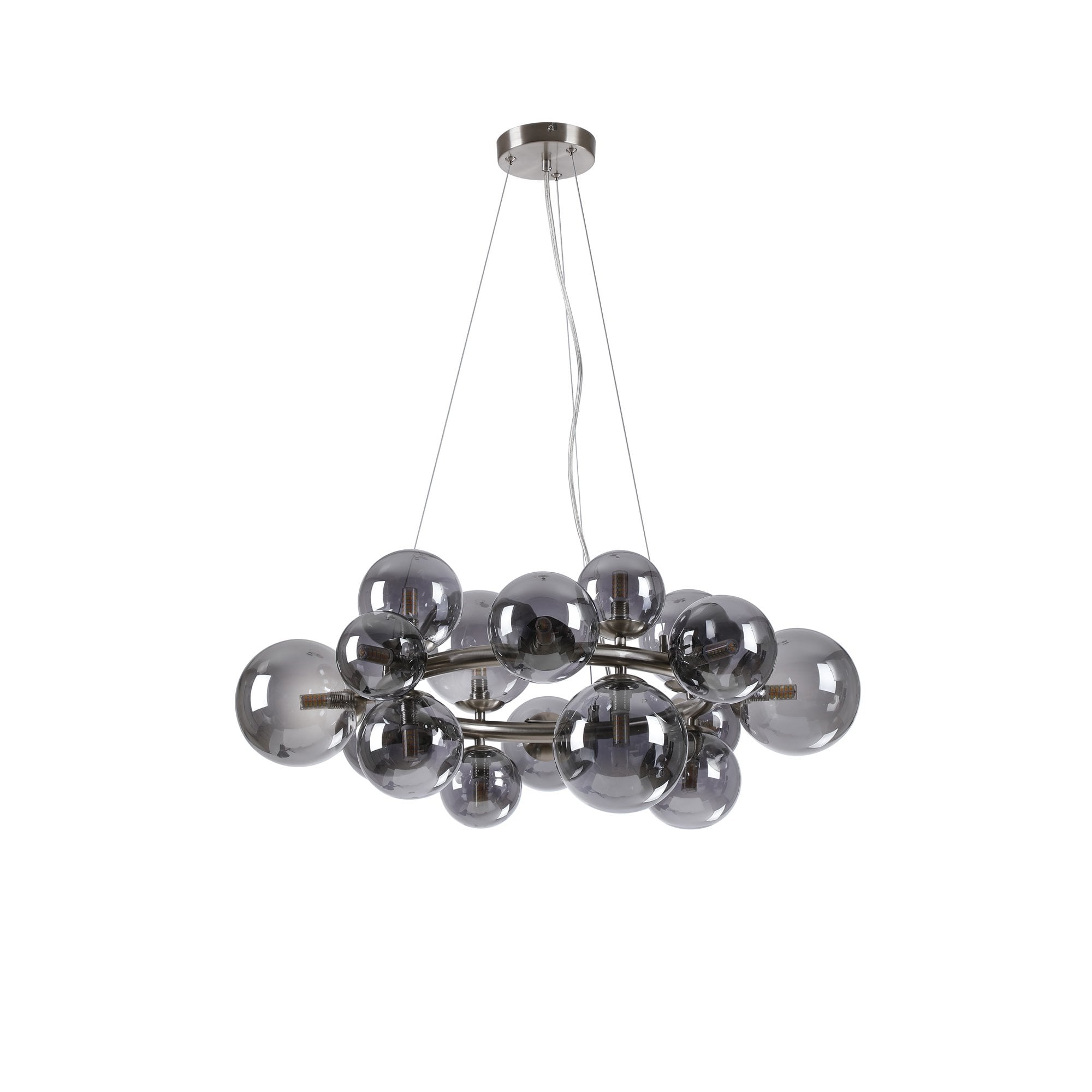 Fabula Deacon 16 Light Circular Pendant - Satin Nickel & Smoke Plated Glass