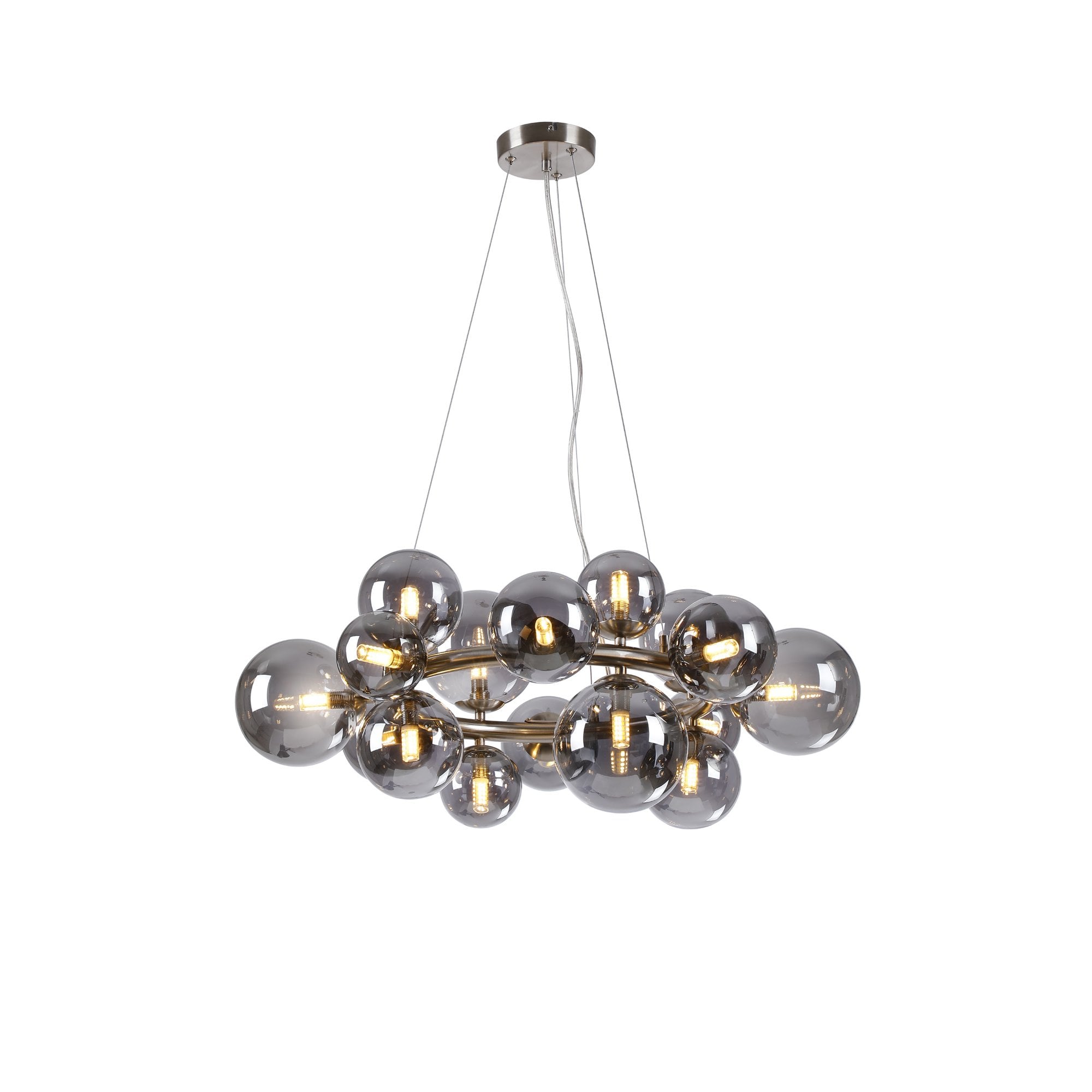 Fabula Deacon 16 Light Circular Pendant - Satin Nickel & Smoke Plated Glass