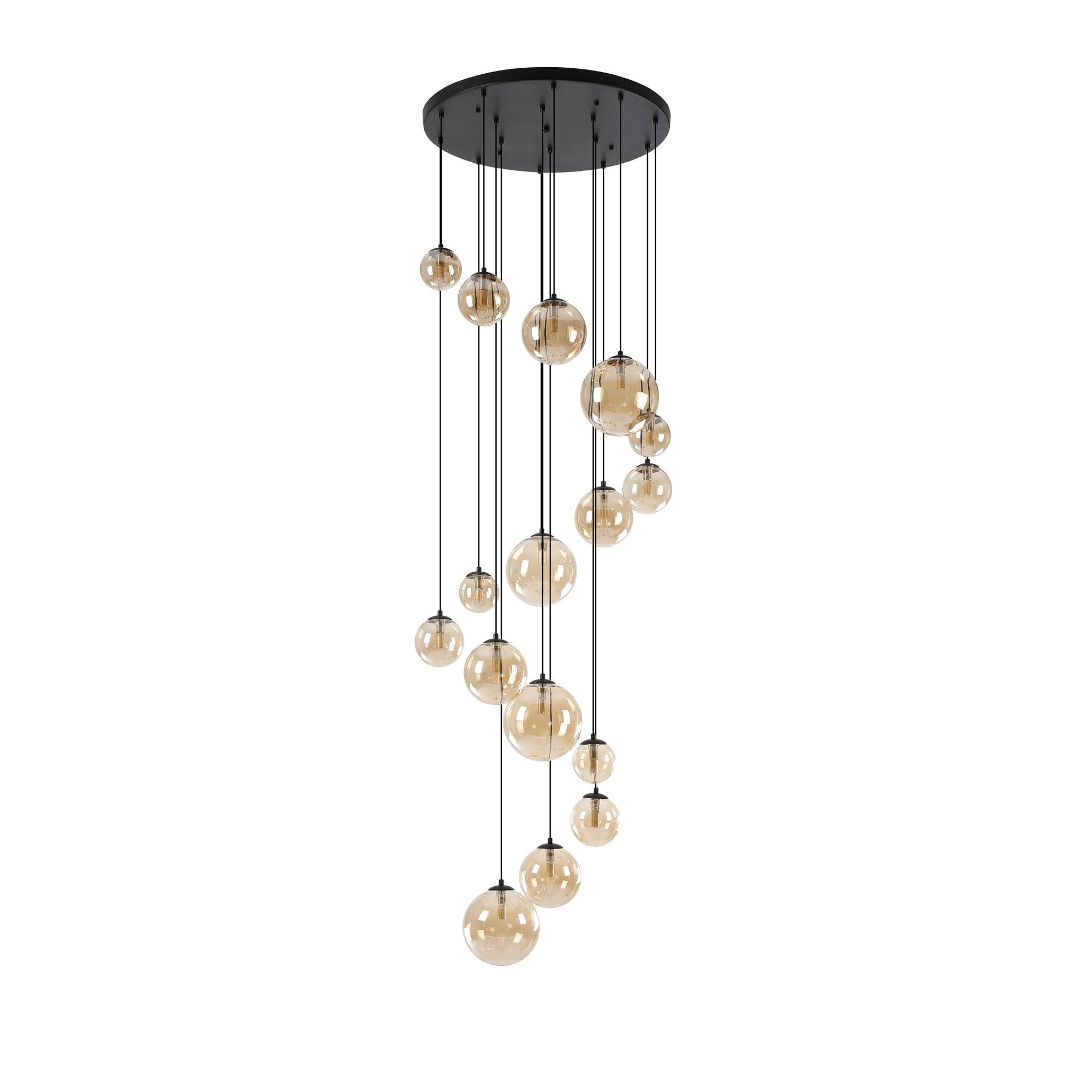 Fabula Deacon 16 Light Pendant - Satin Black & Amber Plated Glass