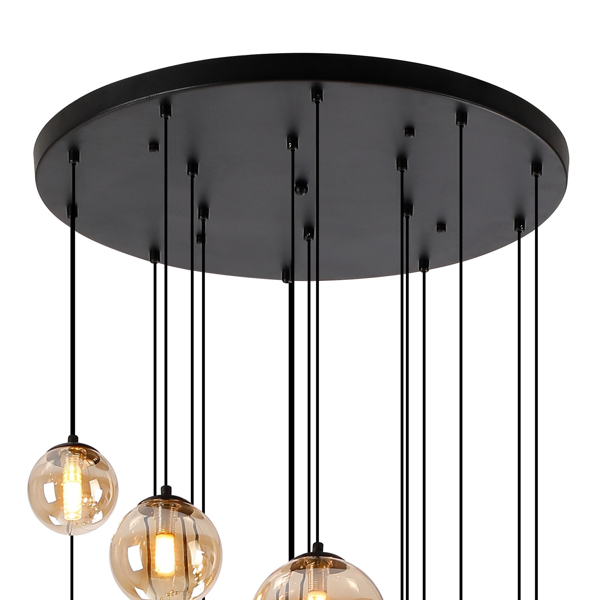 Fabula Deacon 16 Light Pendant - Satin Black & Amber Plated Glass
