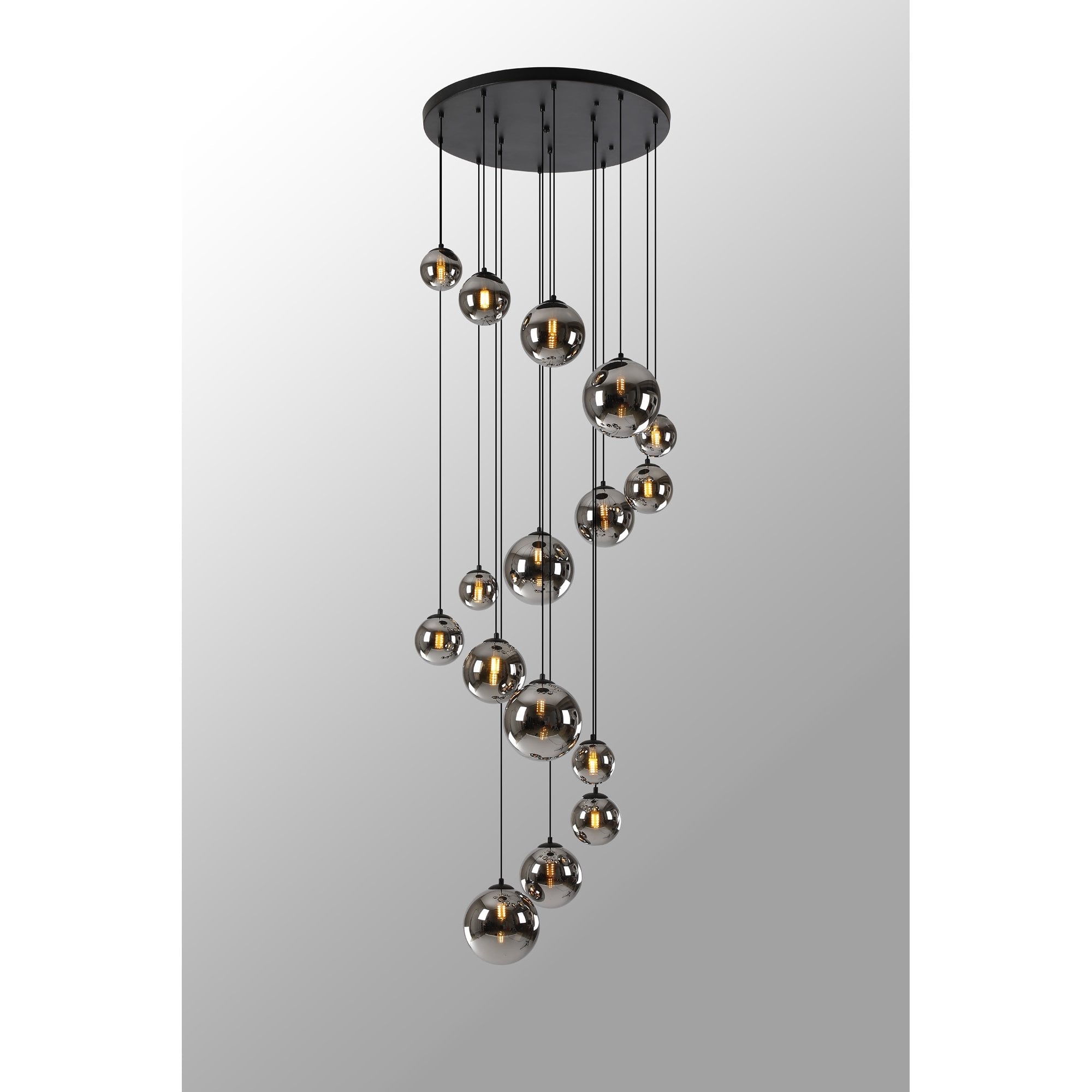 Fabula Deacon 16 Light Pendant - Satin Black & Chrome Plated Glass