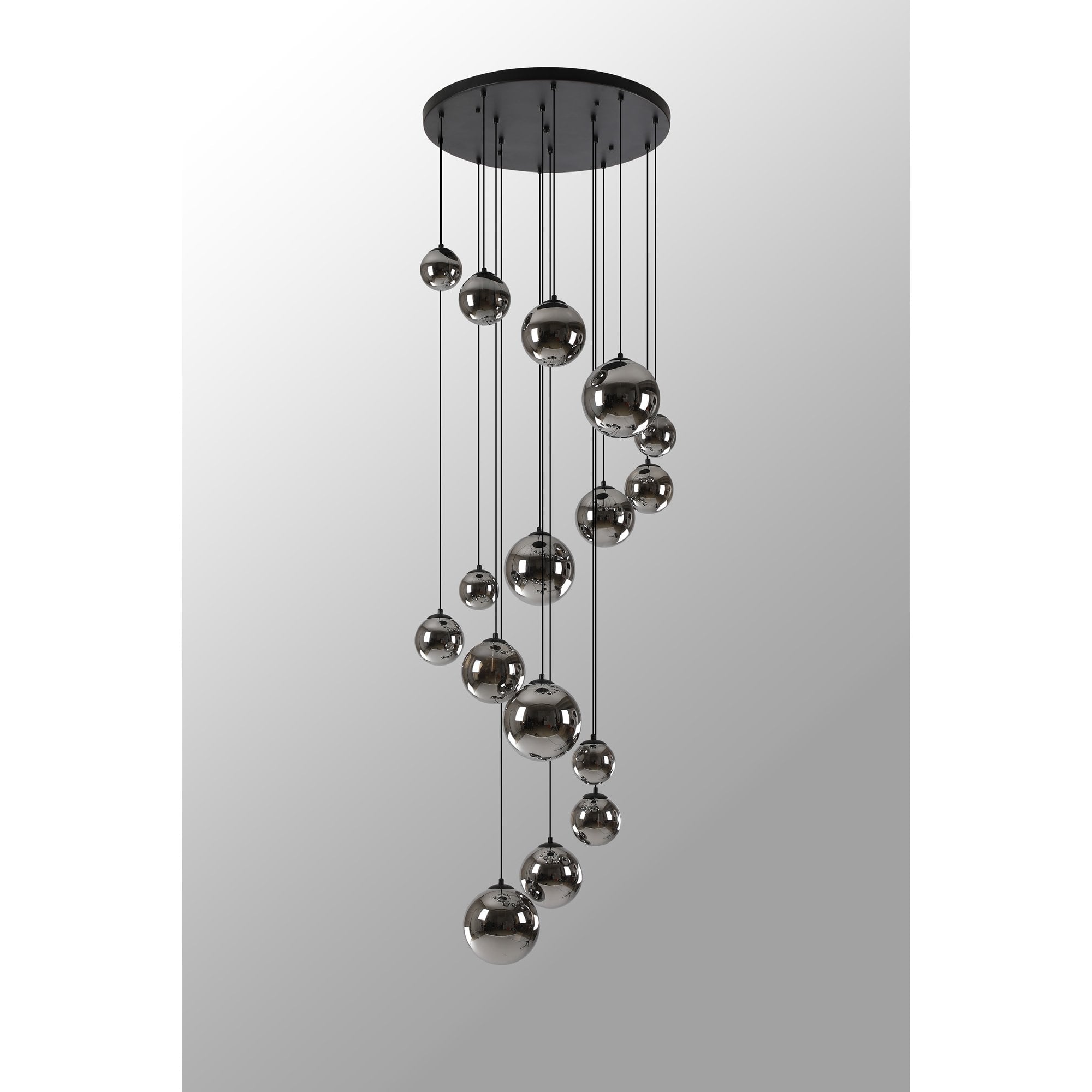 Fabula Deacon 16 Light Pendant - Satin Black & Chrome Plated Glass