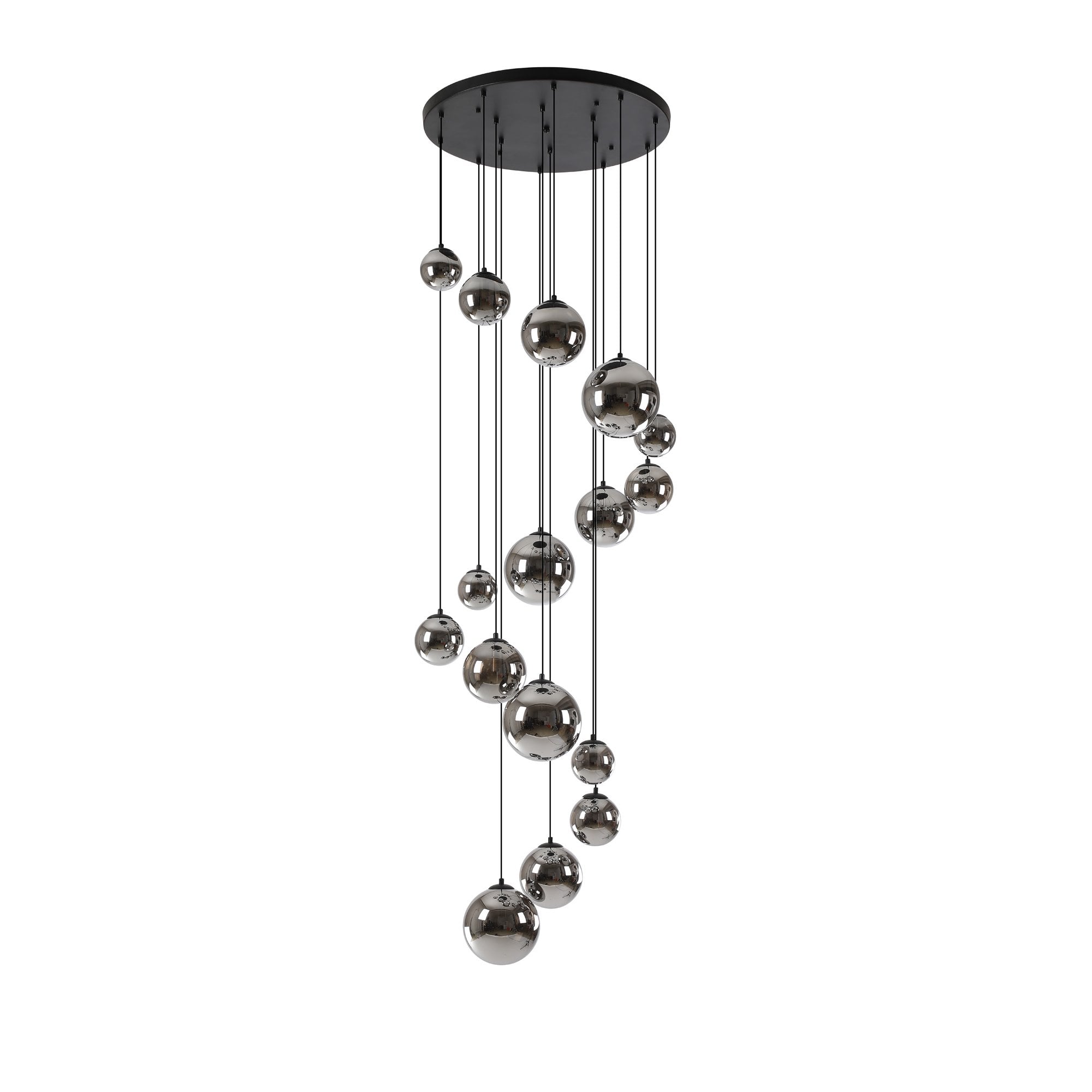 Fabula Deacon 16 Light Pendant - Satin Black & Chrome Plated Glass
