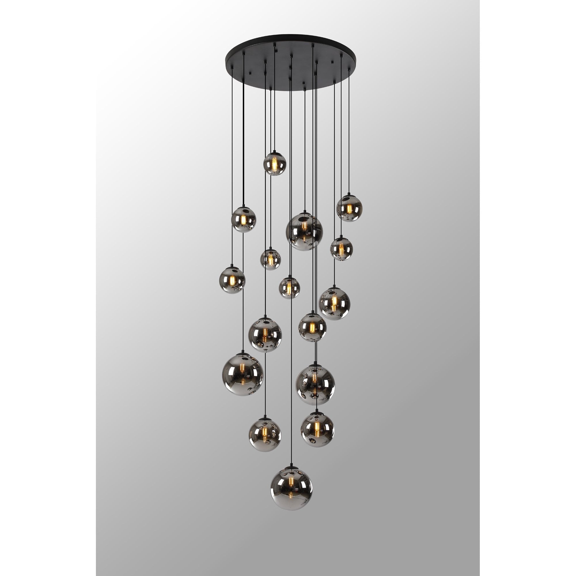 Fabula Deacon 16 Light Pendant - Satin Black & Chrome Plated Glass