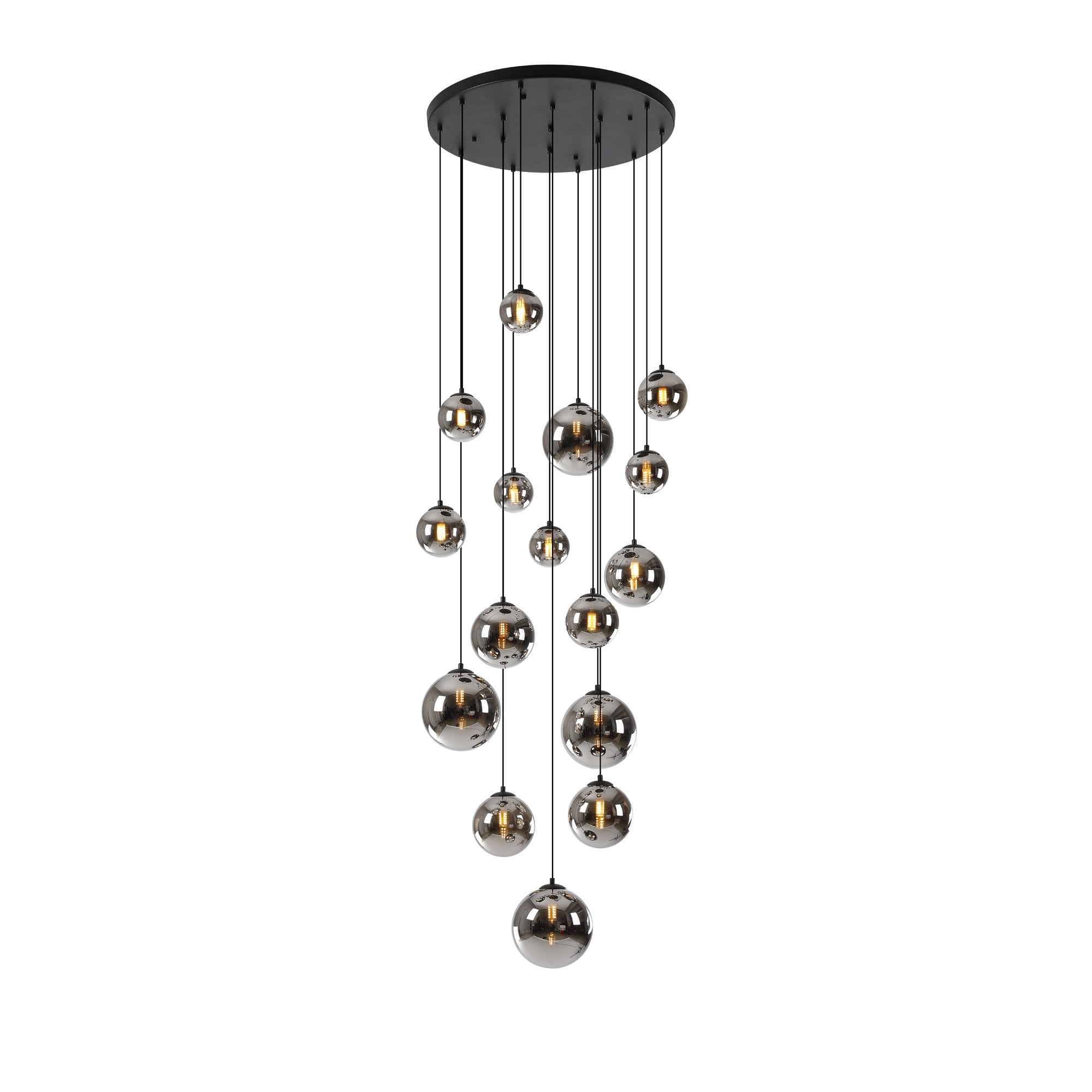 Fabula Deacon 16 Light Pendant - Satin Black & Chrome Plated Glass