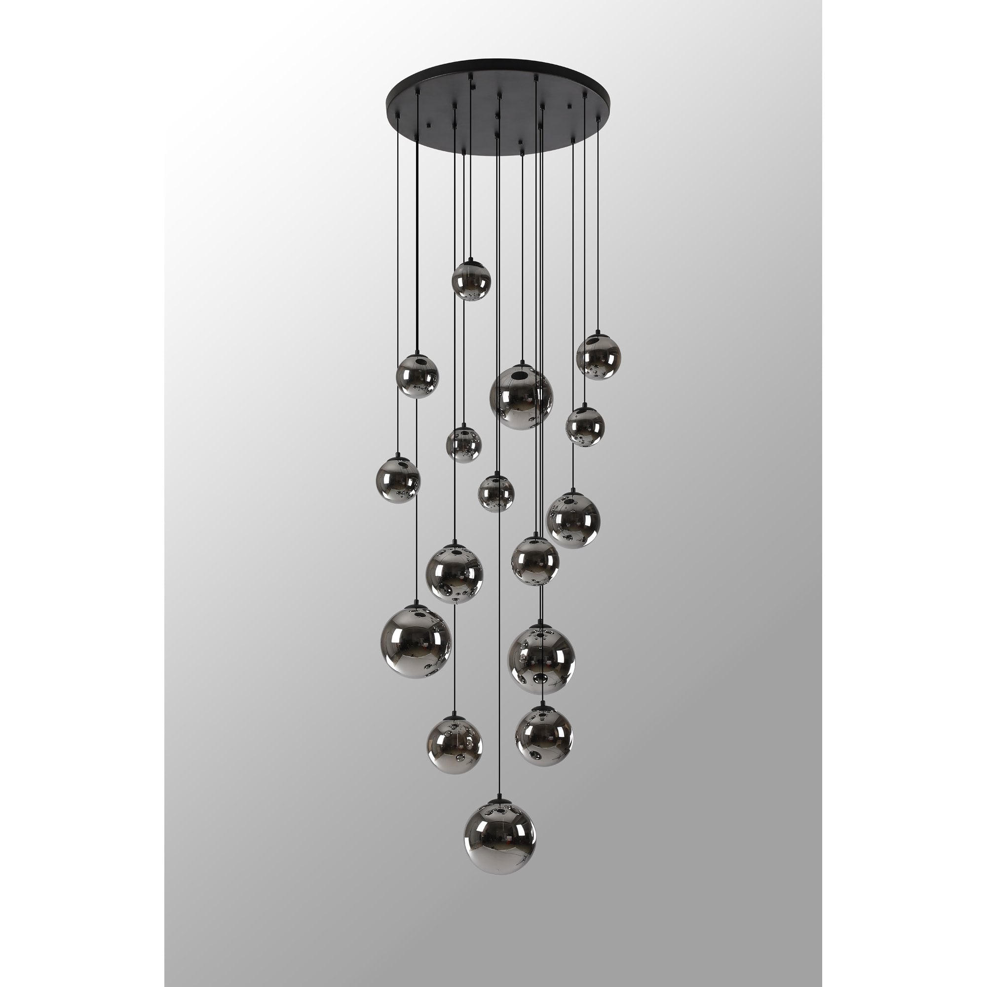 Fabula Deacon 16 Light Pendant - Satin Black & Chrome Plated Glass