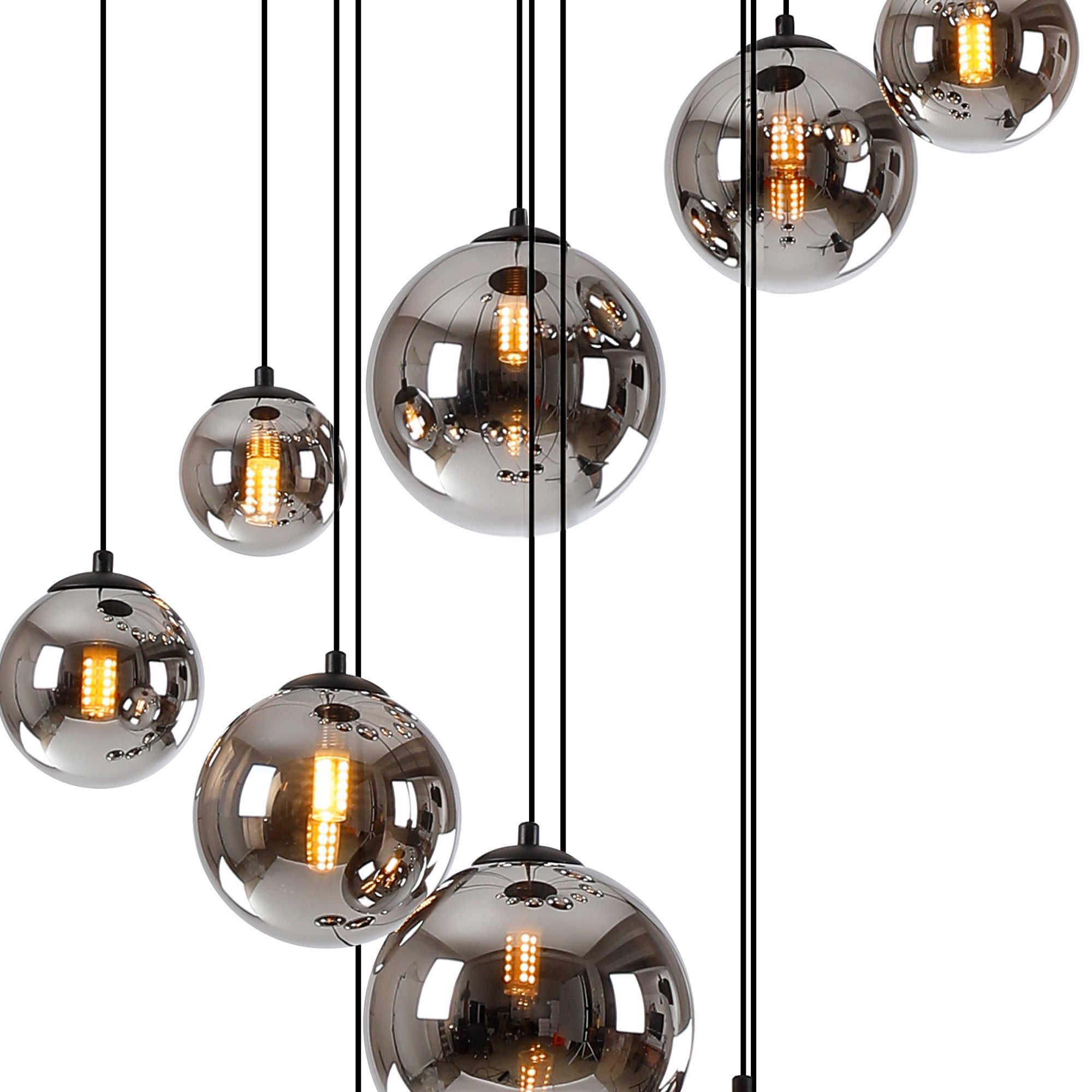 Fabula Deacon 16 Light Pendant - Satin Black & Chrome Plated Glass