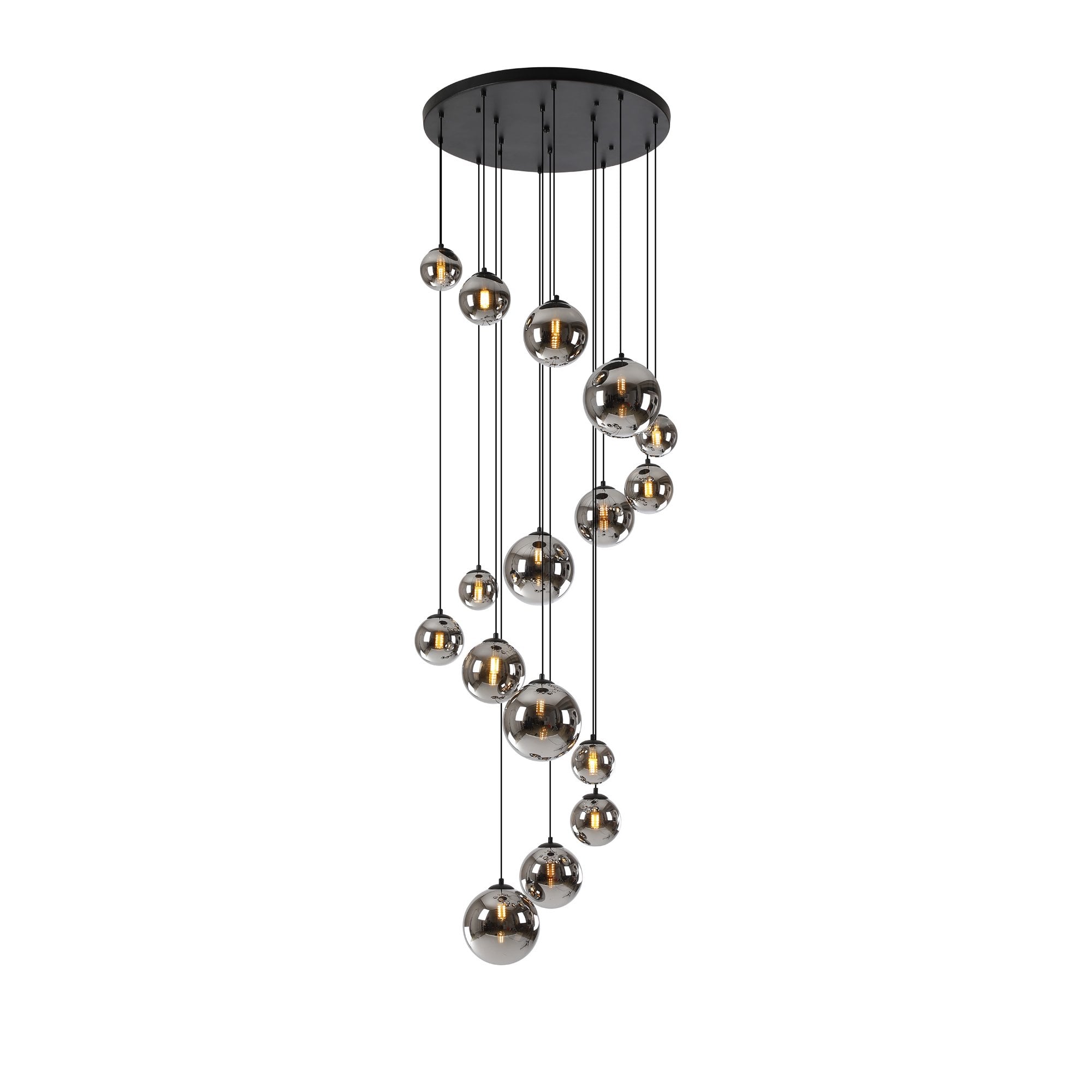 Fabula Deacon 16 Light Pendant - Satin Black & Chrome Plated Glass