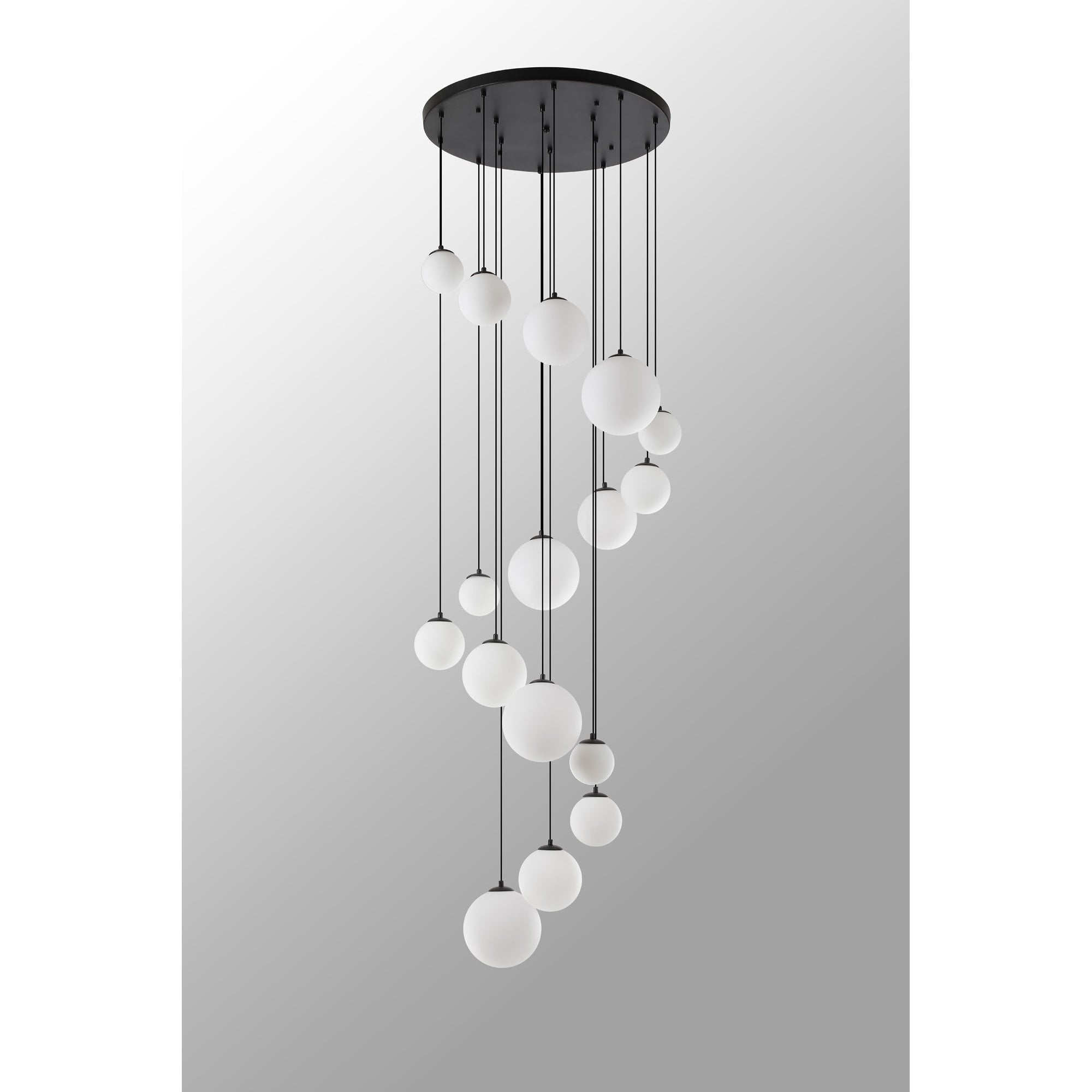 Fabula Deacon 16 Light Pendant - Satin Black & Opal Glass