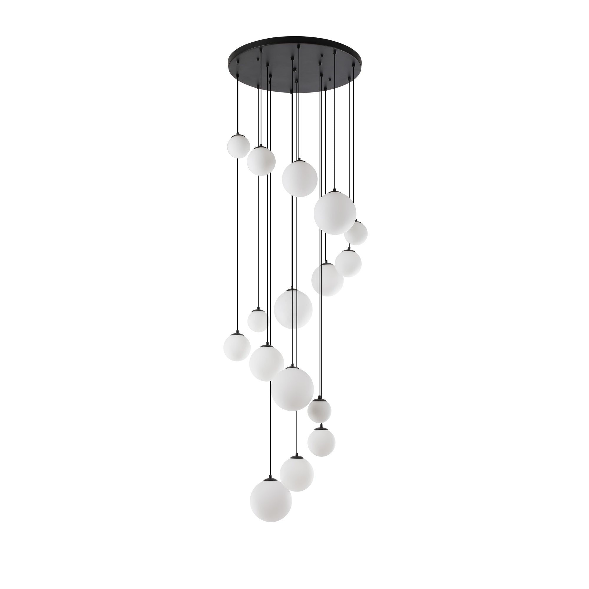 Fabula Deacon 16 Light Pendant - Satin Black & Opal Glass