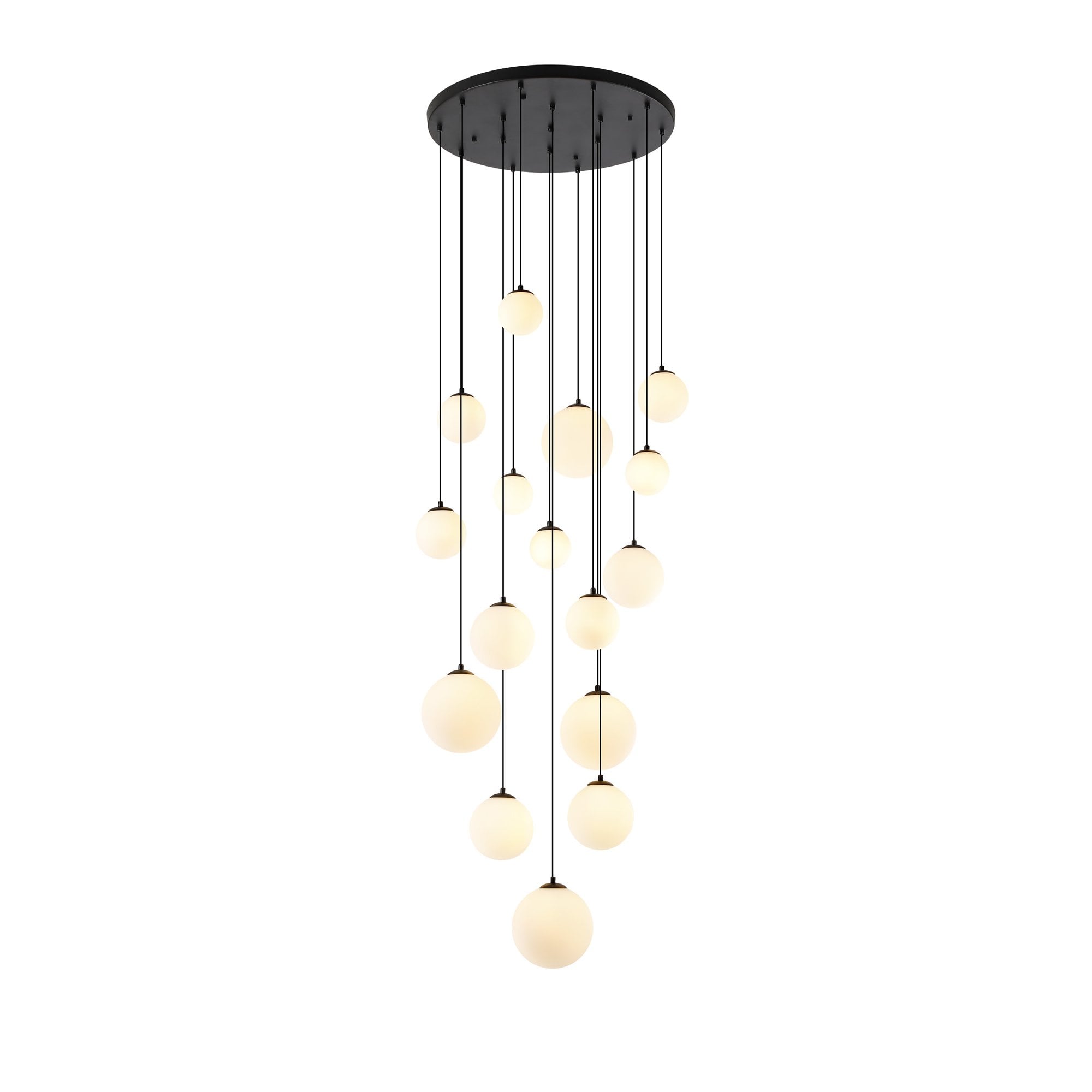 Fabula Deacon 16 Light Pendant - Satin Black & Opal Glass